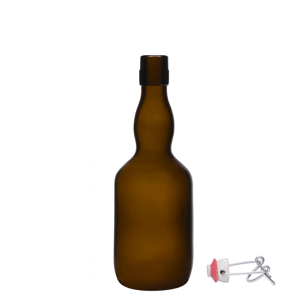 500 ml Bierflasche Kropfhals, Glas, antikgrün, Mündung: Bügelverschluss