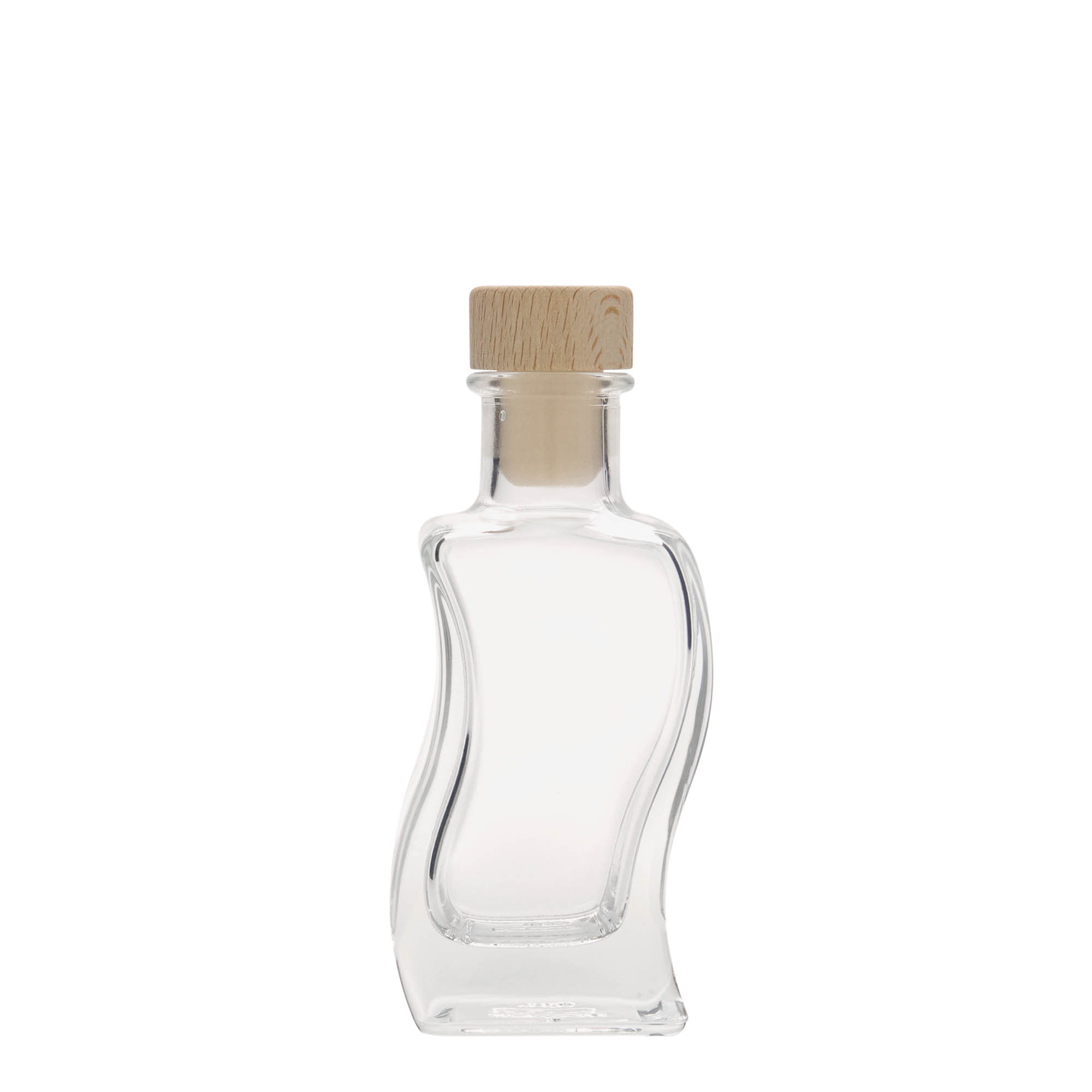 100 ml Glasflasche «Welle», quadratisch, Mündung: Kork