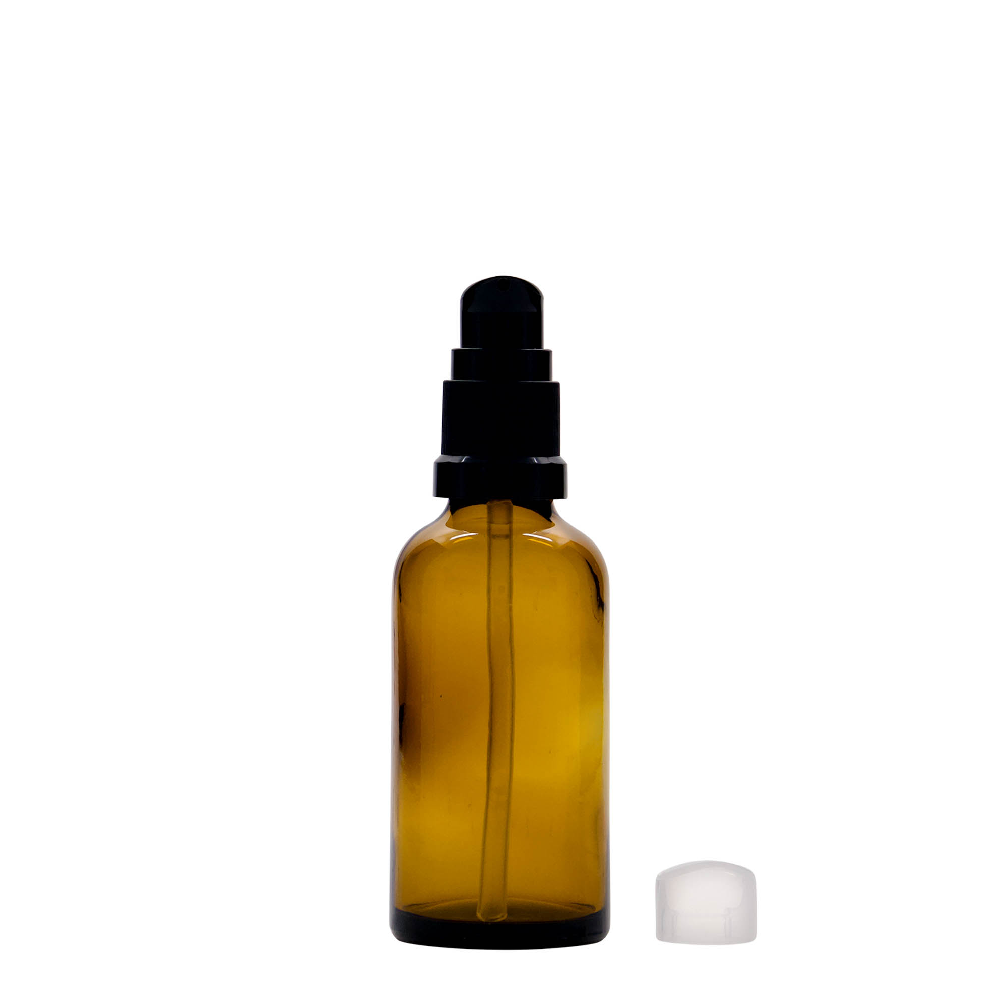 50 ml Medizinflasche mit Lotionspumpe, Glas, braun, Mündung: DIN 18 50 ml Medizinflasche mit Lotionspumpe, Glas, braun, Mündung: DIN 18