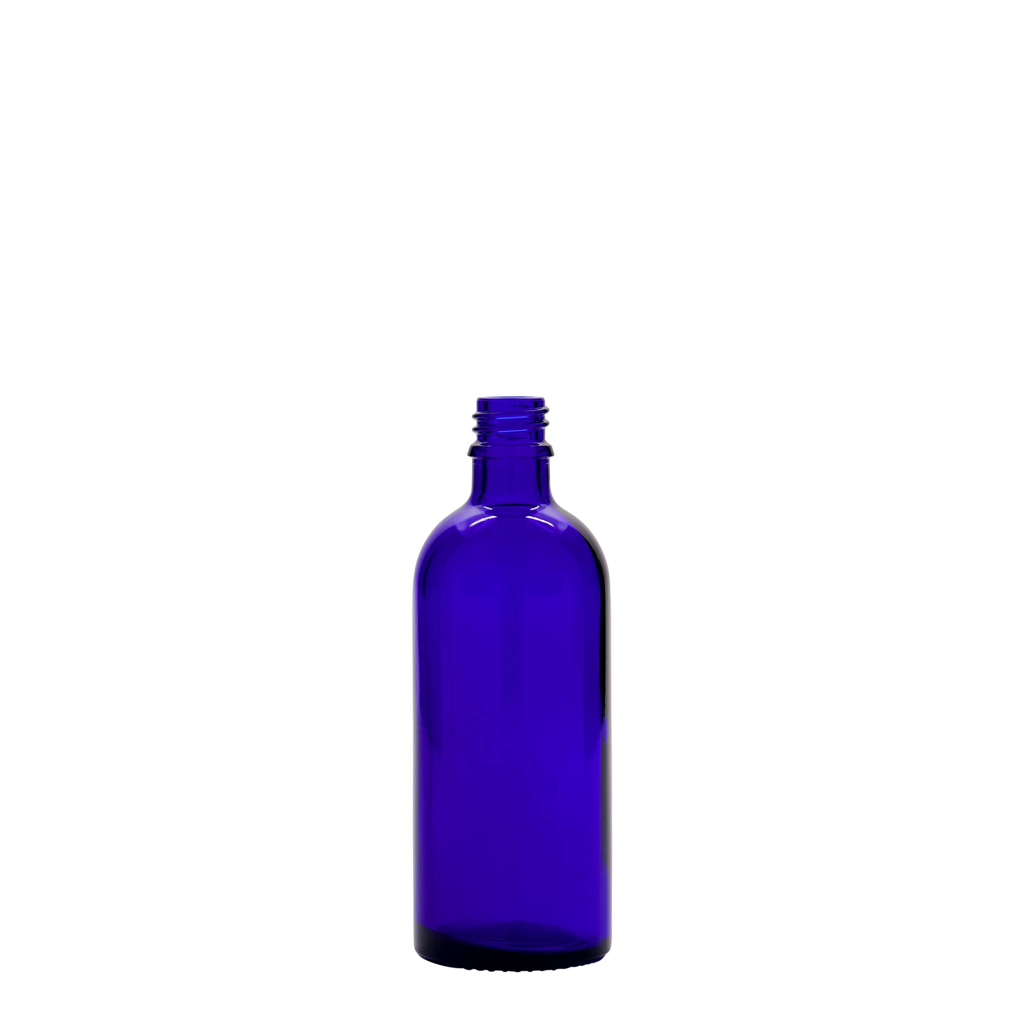 100 ml Medizinflasche, Glas, royalblau, Mündung: DIN 18 100 ml Medizinflasche, Glas, royalblau, Mündung: DIN 18