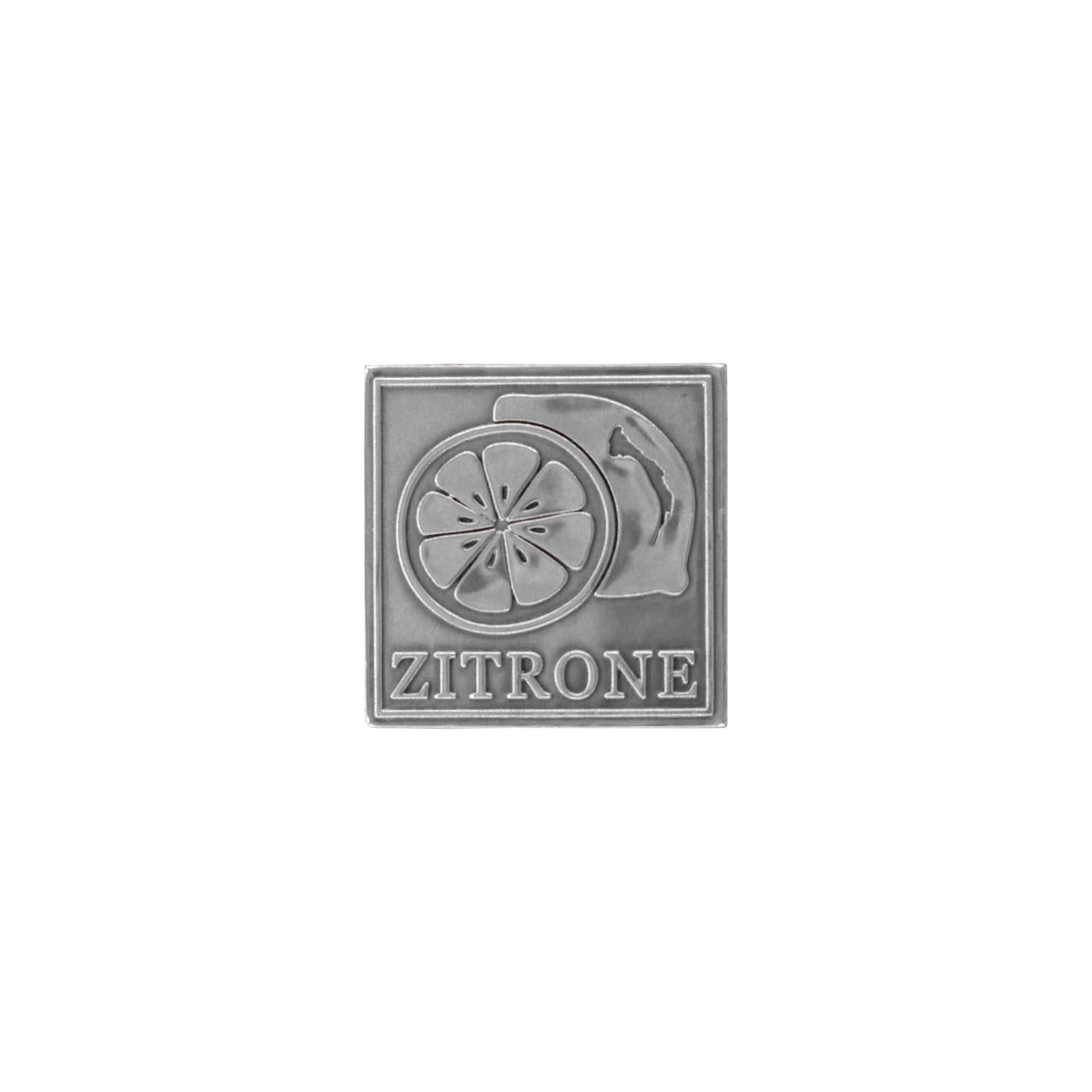 Zinnetikett «Zitrone», quadratisch, Metall, silber