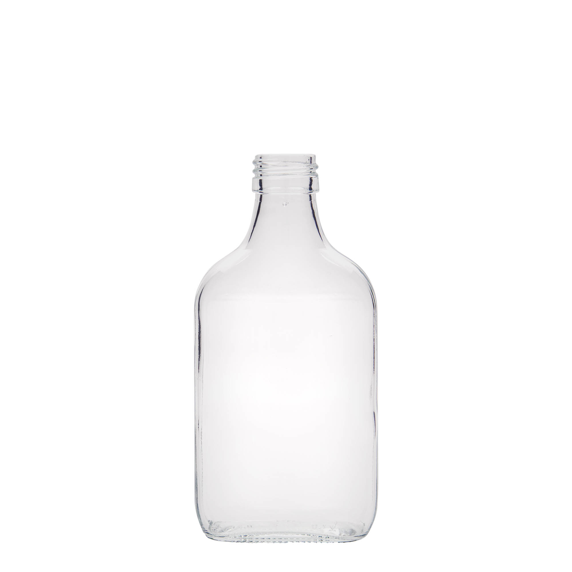 200 ml Taschenflasche, rechteckig, Glas, Mündung: PP 28 200 ml Taschenflasche, rechteckig, Glas, Mündung: PP 28