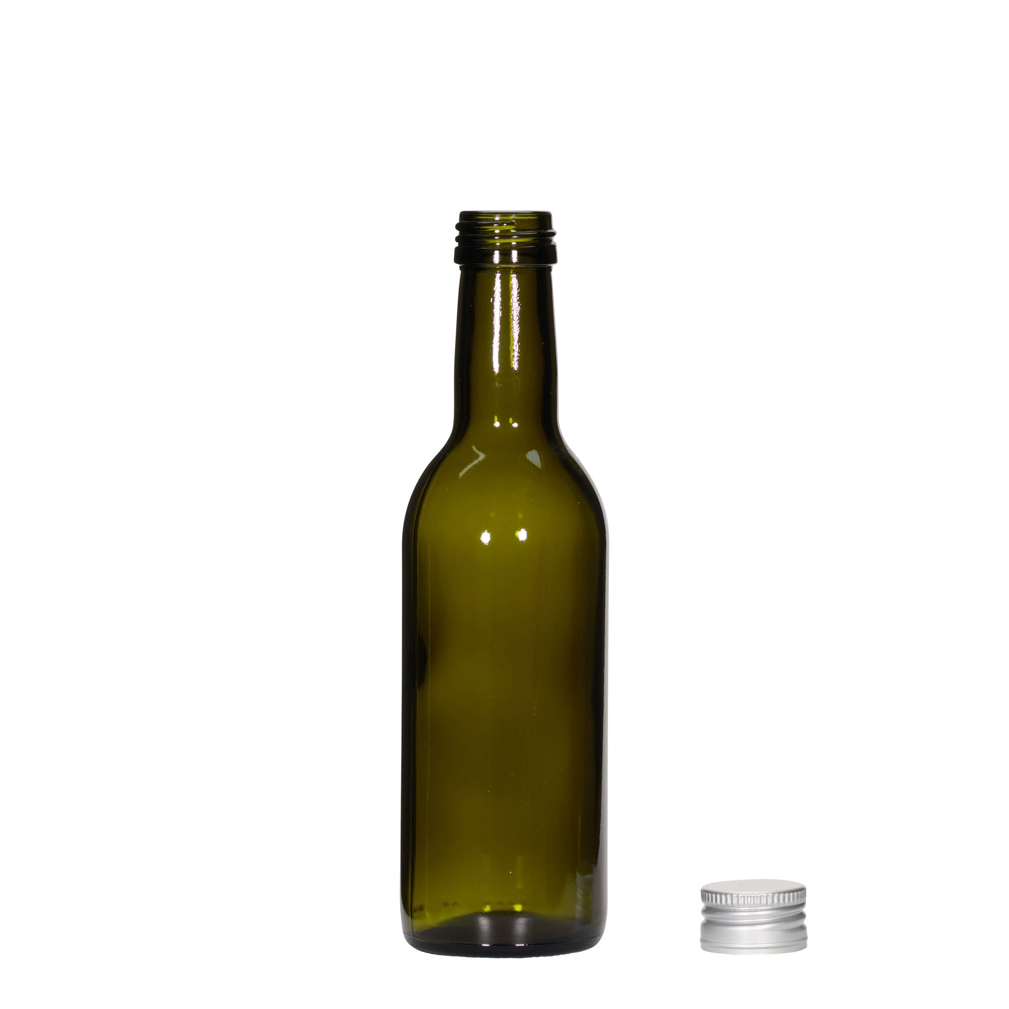 250 ml Glasflasche 'Bordeaux', antikgrün, Mündung: PP 28