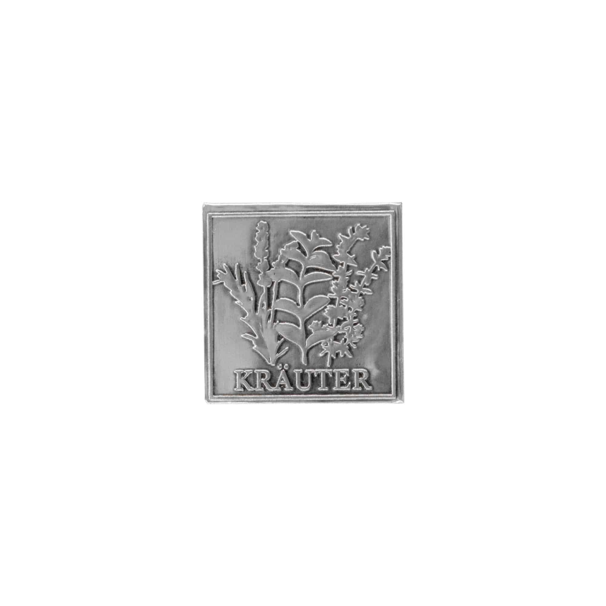 Zinnetikett 'Kräuter', quadratisch, Metall, silber Zinnetikett 'Kräuter', quadratisch, Metall, silber