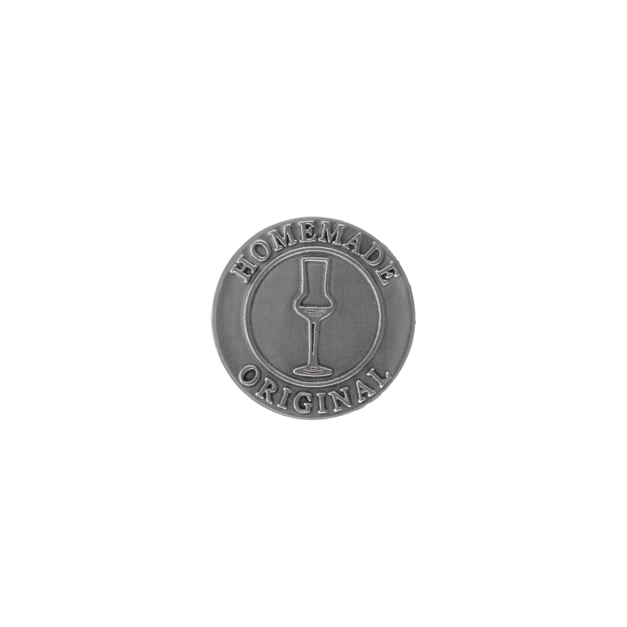Zinnetikett «Original Home Made», rund, Metall, silber