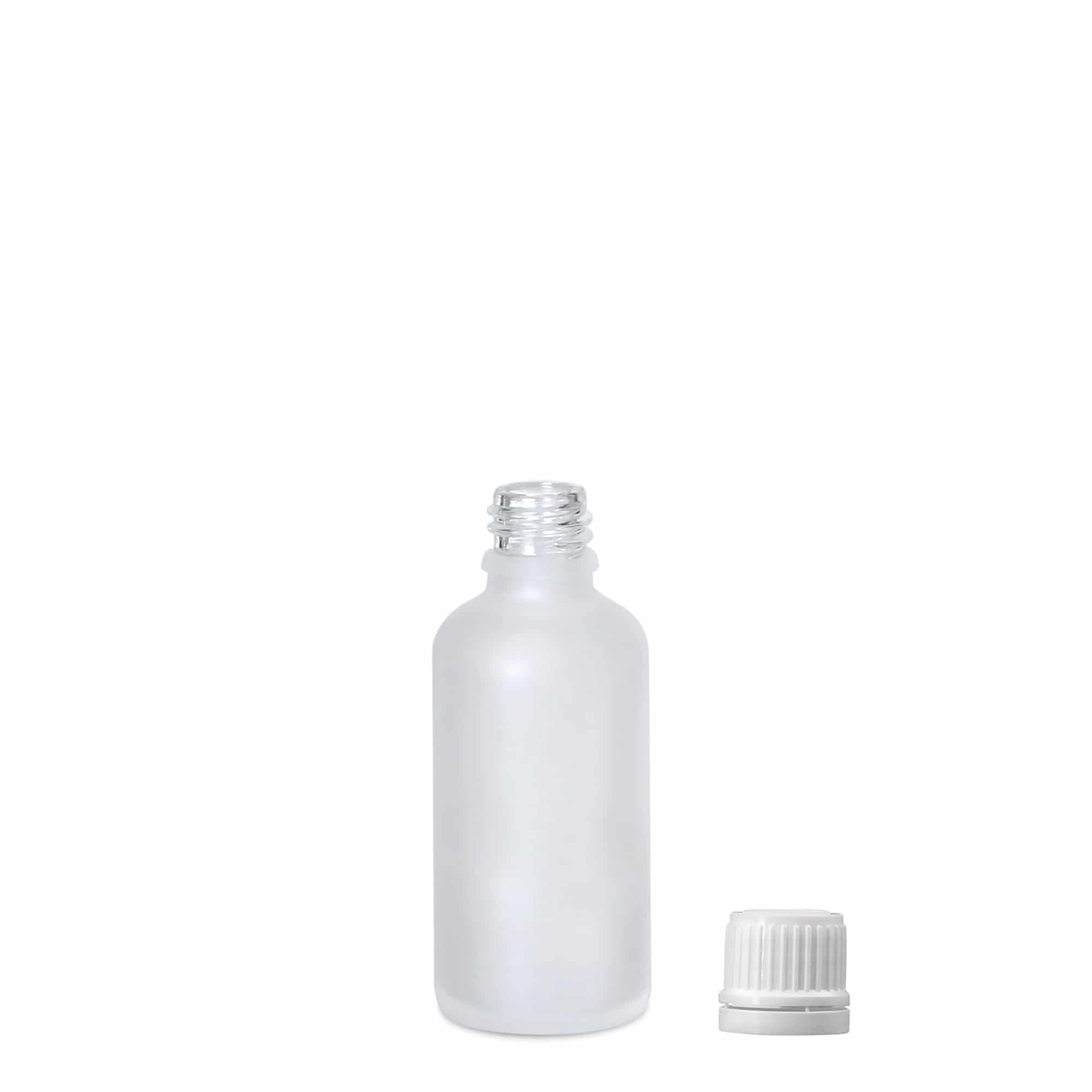 50 ml Medizinflasche, Glas, geeist, Mündung: DIN 18