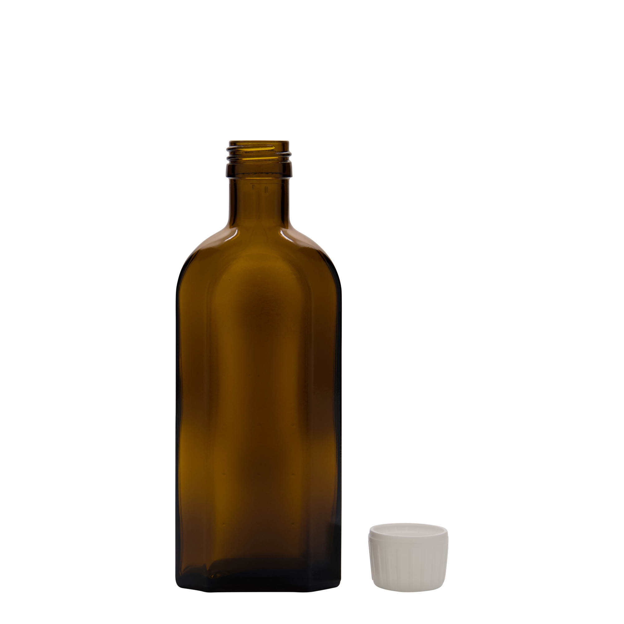 250 ml Medizinflasche Meplat, oval, Glas, braun, Mündung: PP 28