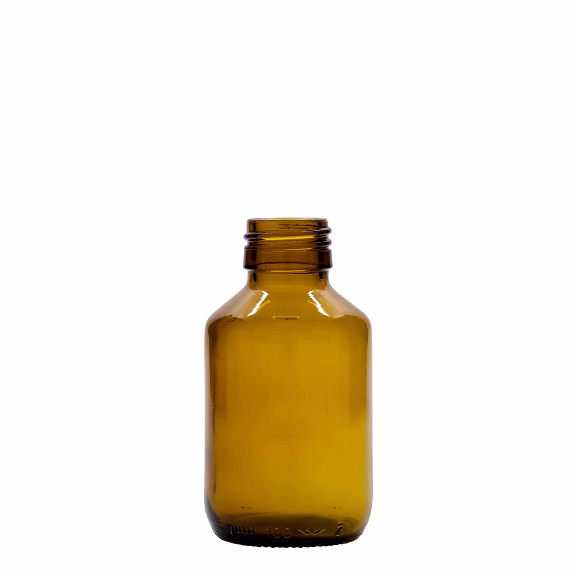 100 ml Medizinflasche, braun, Glas, Mündung: PP 28 100 ml Medizinflasche, braun, Glas, Mündung: PP 28