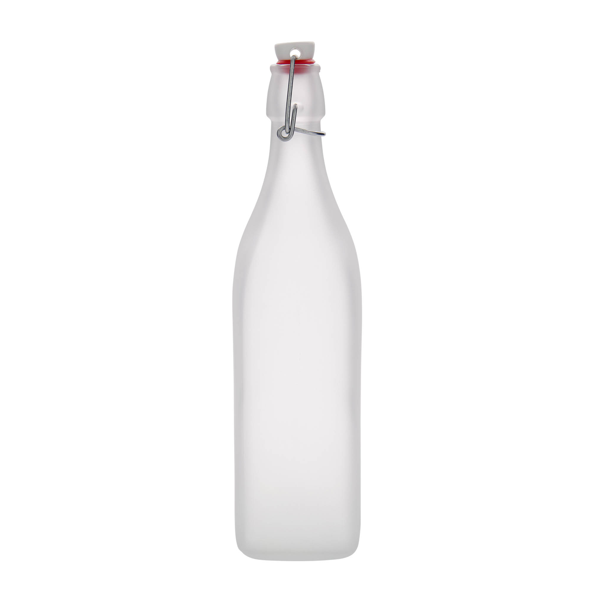 1.000 ml Glasflasche 'Swing, quadratisch, geeist, Mündung: Bügelverschluss 1.000 ml Glasflasche 'Swing, quadratisch, geeist, Mündung: Bügelverschluss