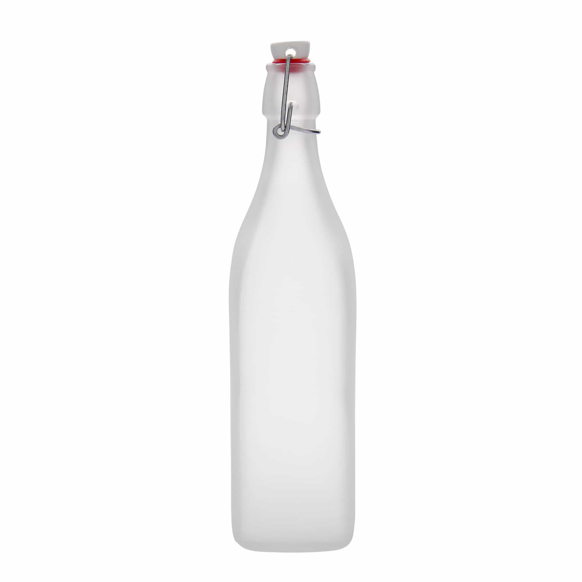1.000 ml Glasflasche «Swing», quadratisch, geeist, Mündung: Bügelverschluss