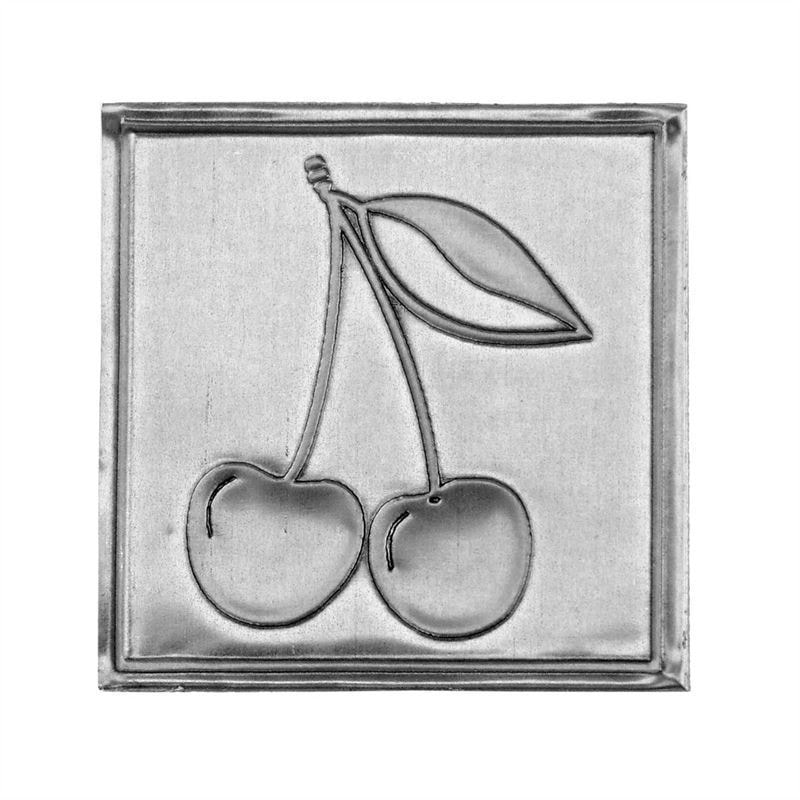 Zinnetikett «Kirsche», quadratisch, Metall, silber