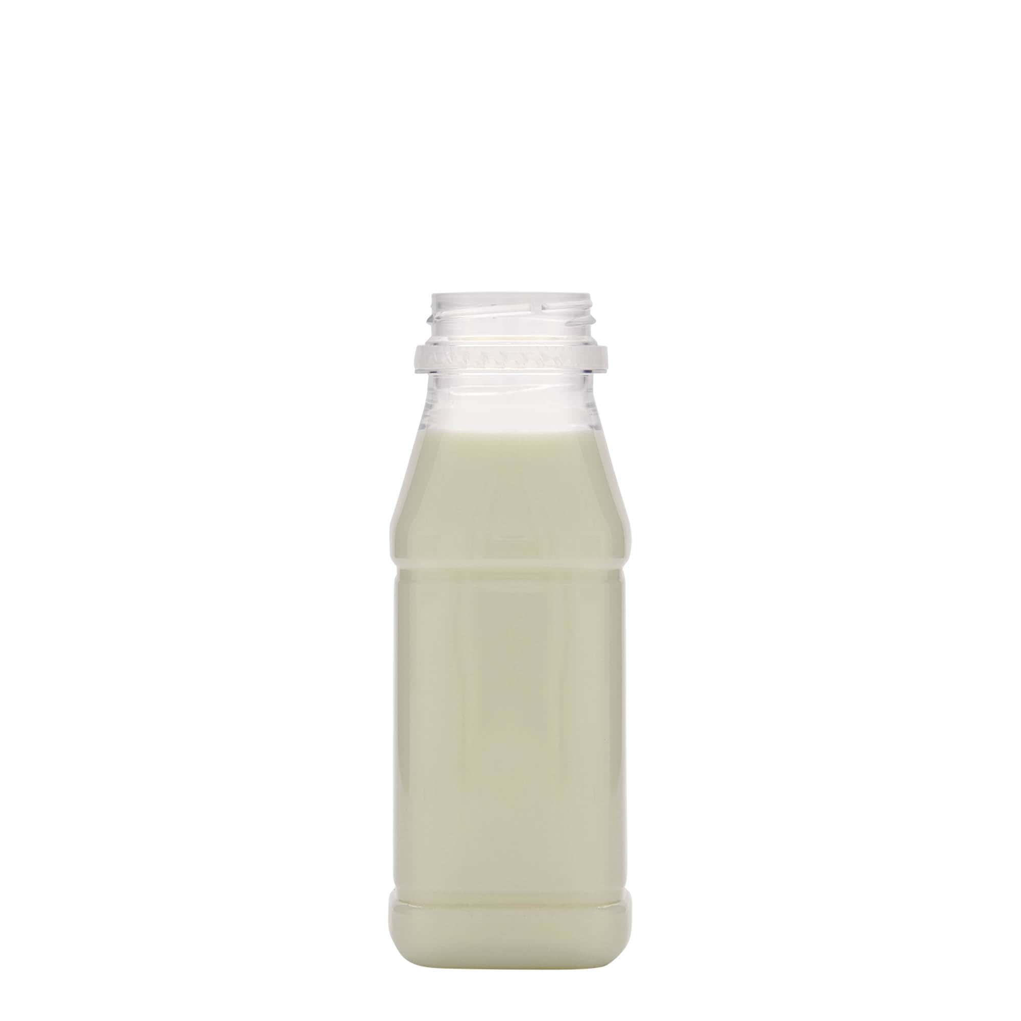 250 ml PET-Flasche «Milk and Juice Carré», quadratisch, Kunststoff, Mündung: 38 mm