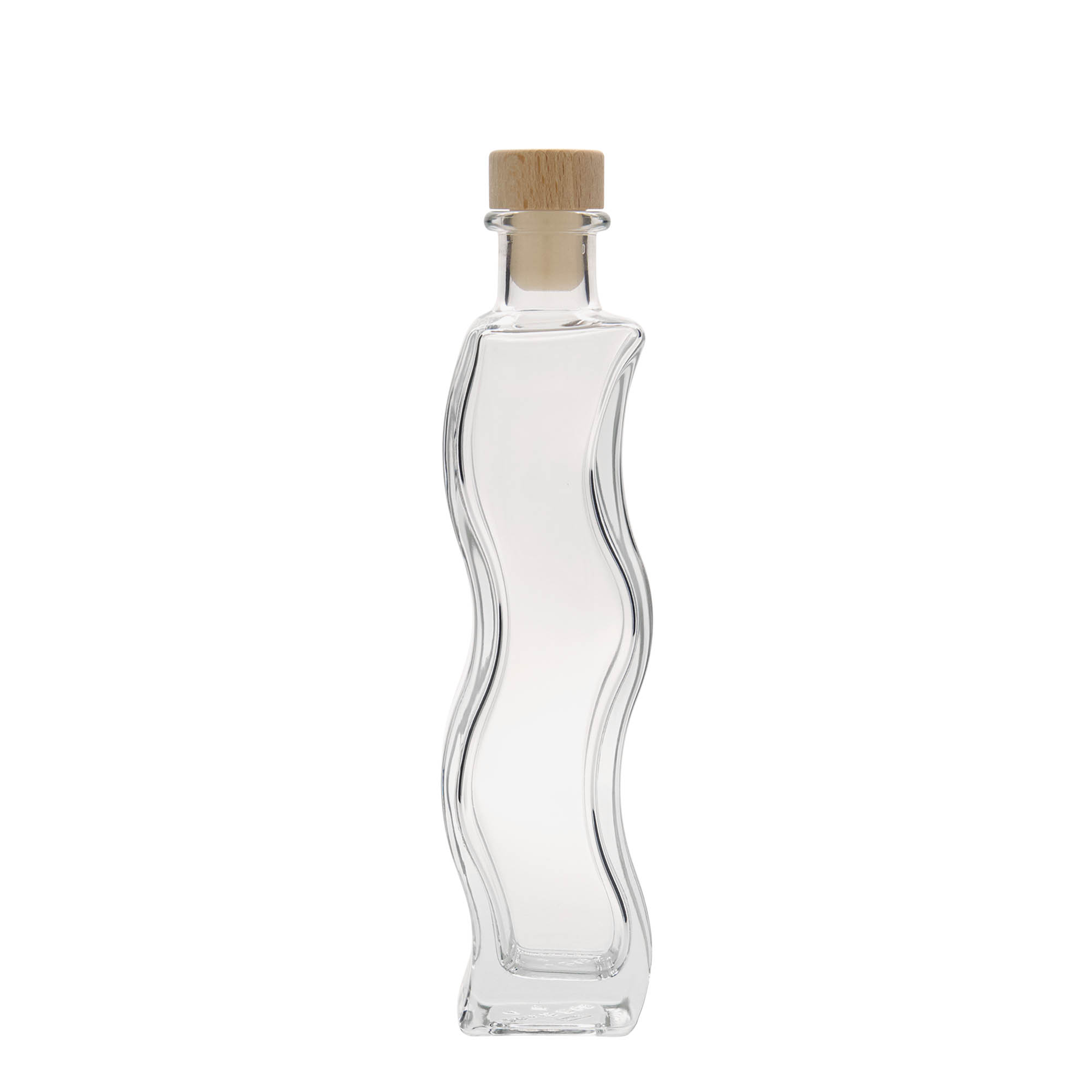 200 ml Glasflasche 'Welle', quadratisch, Mündung: Kork 200 ml Glasflasche 'Welle', quadratisch, Mündung: Kork
