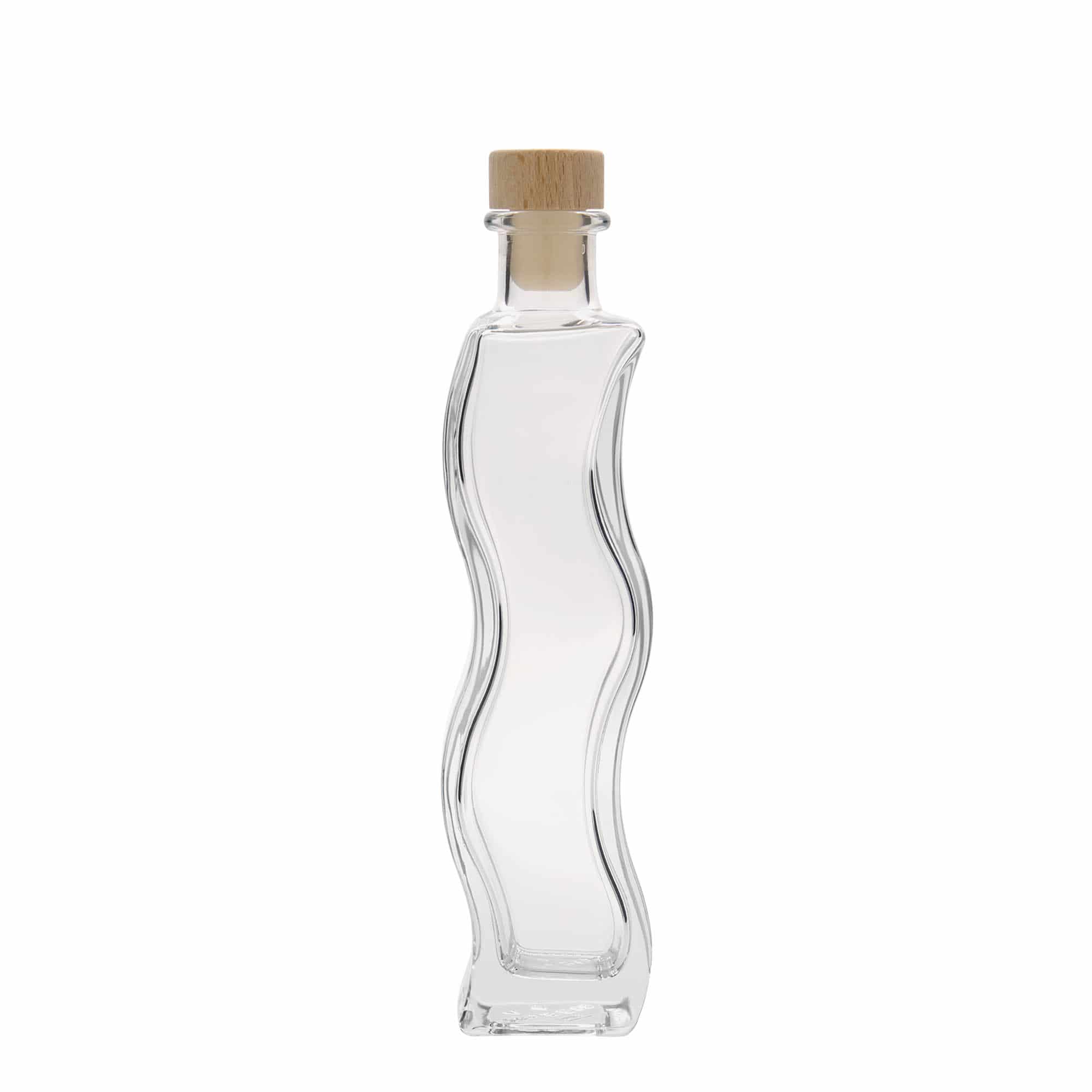 200 ml Glasflasche «Welle», quadratisch, Mündung: Kork