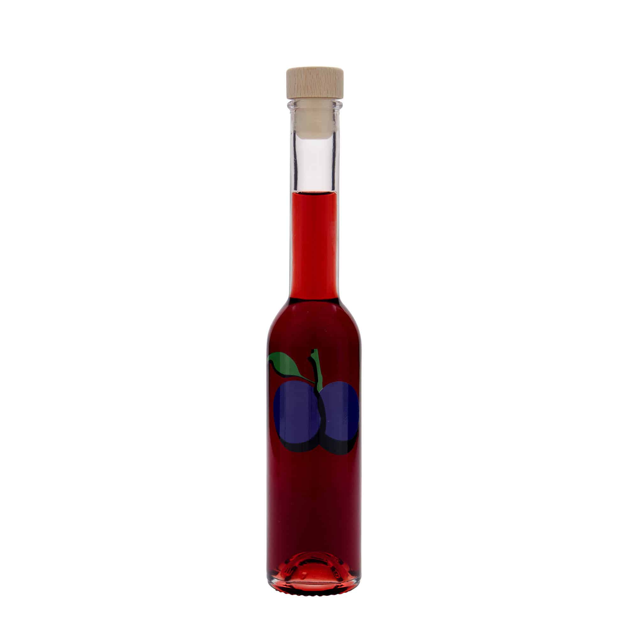 200 ml Glasflasche 'Opera', Motiv: Pflaume, Mündung: Kork