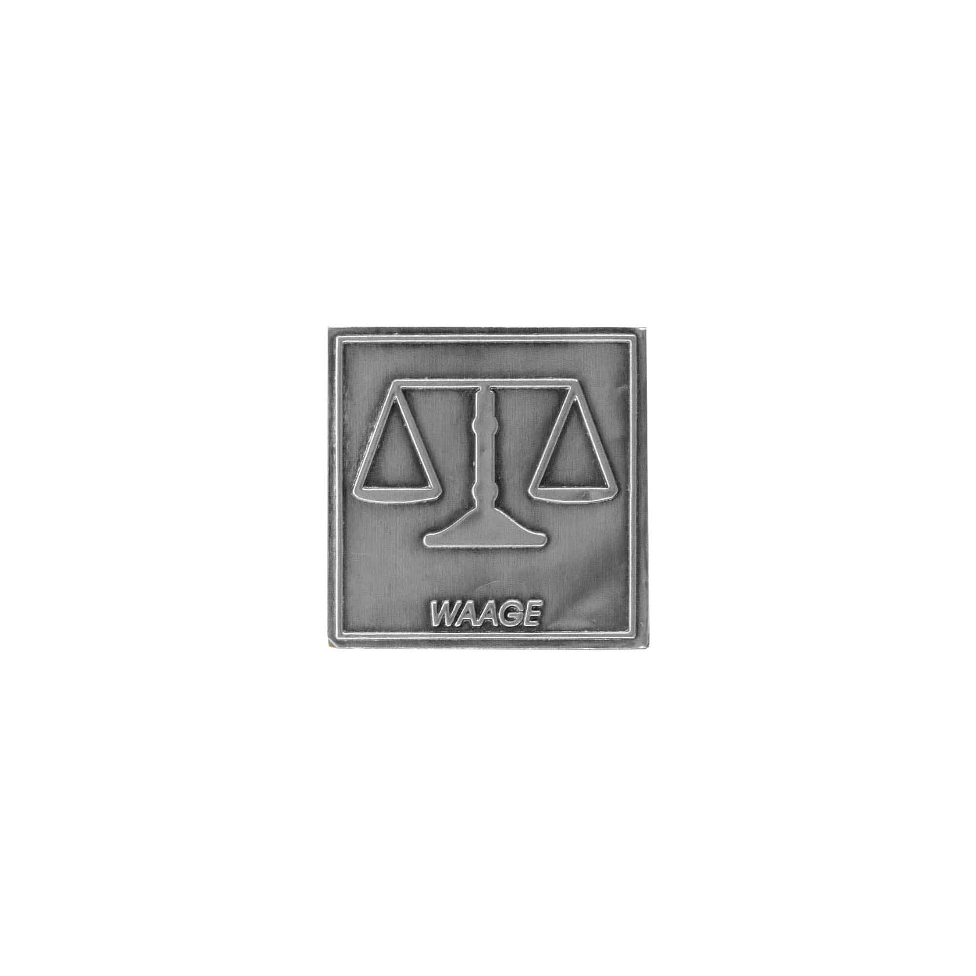 Zinnetikett «Waage», quadratisch, Metall, silber