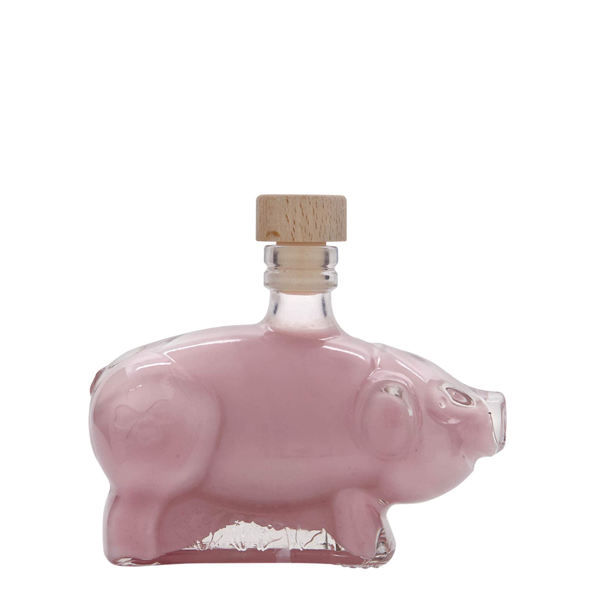 200 ml Glasflasche 'Glücksschweinchen', Mündung: Kork 200 ml Glasflasche 'Glücksschweinchen', Mündung: Kork