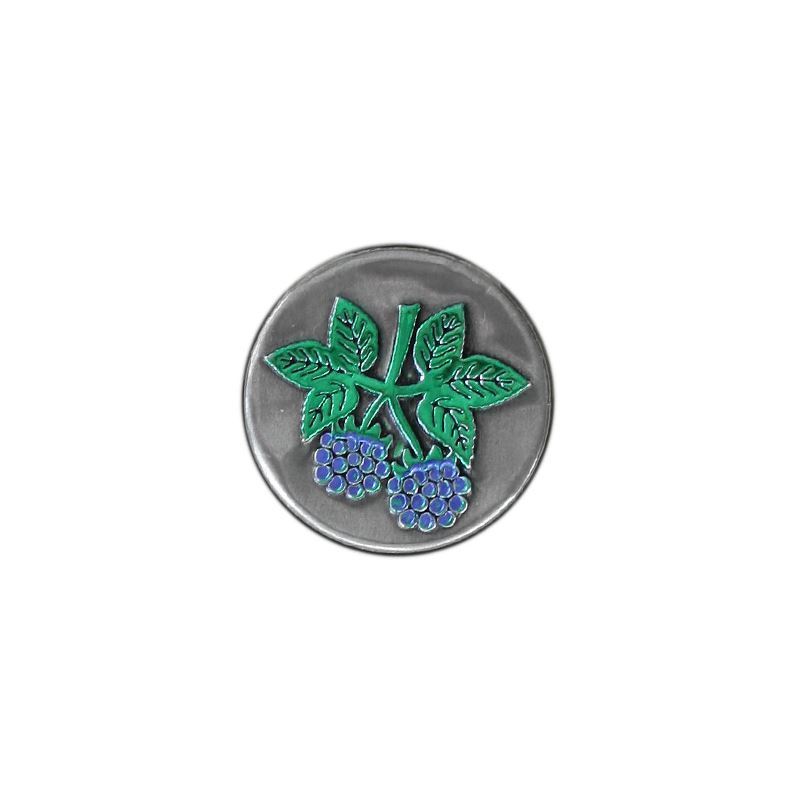 Zinnetikett 'Brombeere', rund, Metall, silber Zinnetikett 'Brombeere', rund, Metall, silber