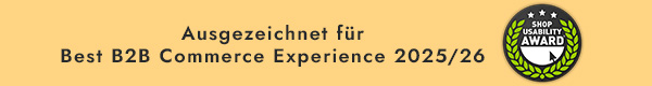 Banner ausgezeichnet für Best B2B Commerce Experience 2025/26 des Shop Usability Awards