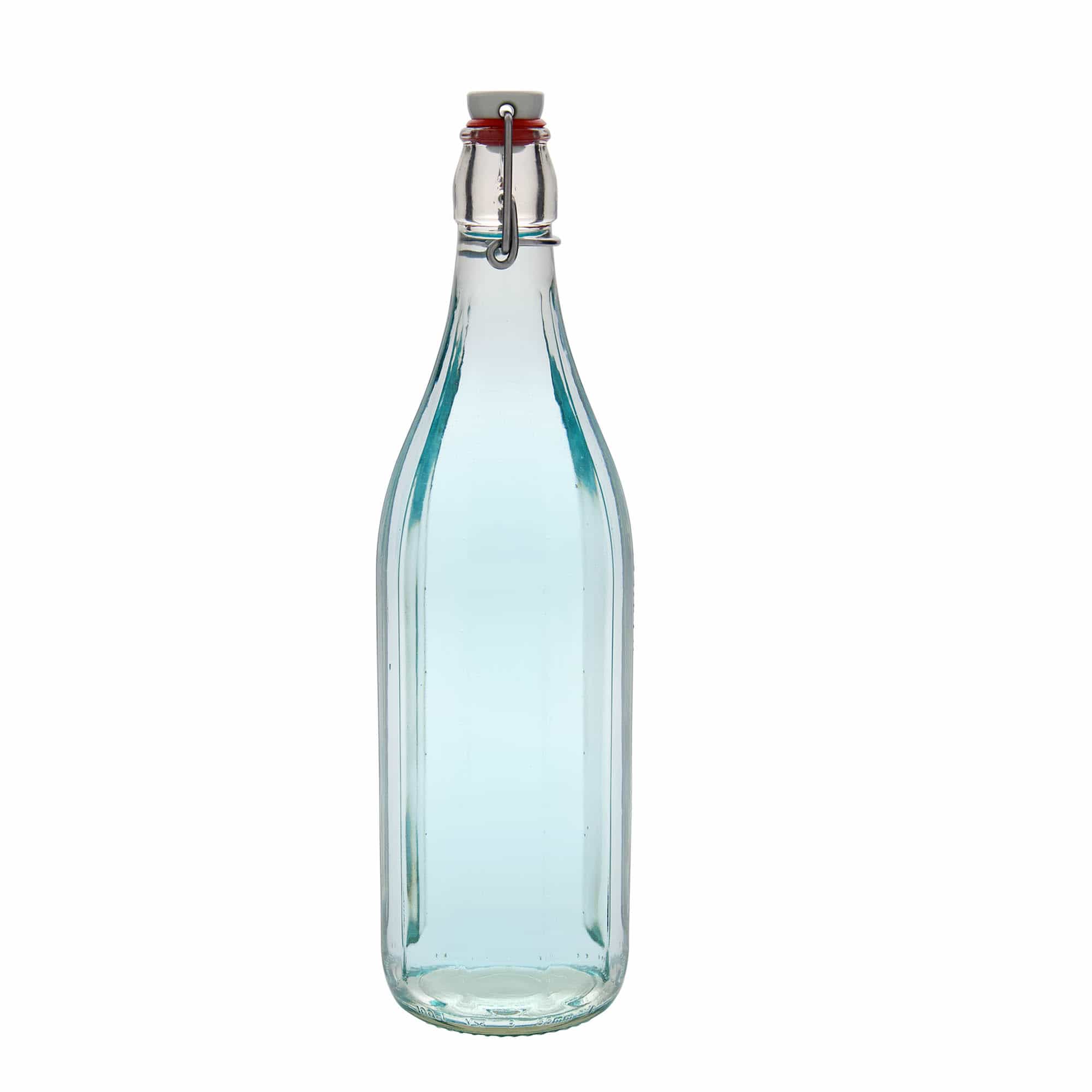1.000 ml Glasflasche «Bravo», zehneckig, Mündung: Bügelverschluss
