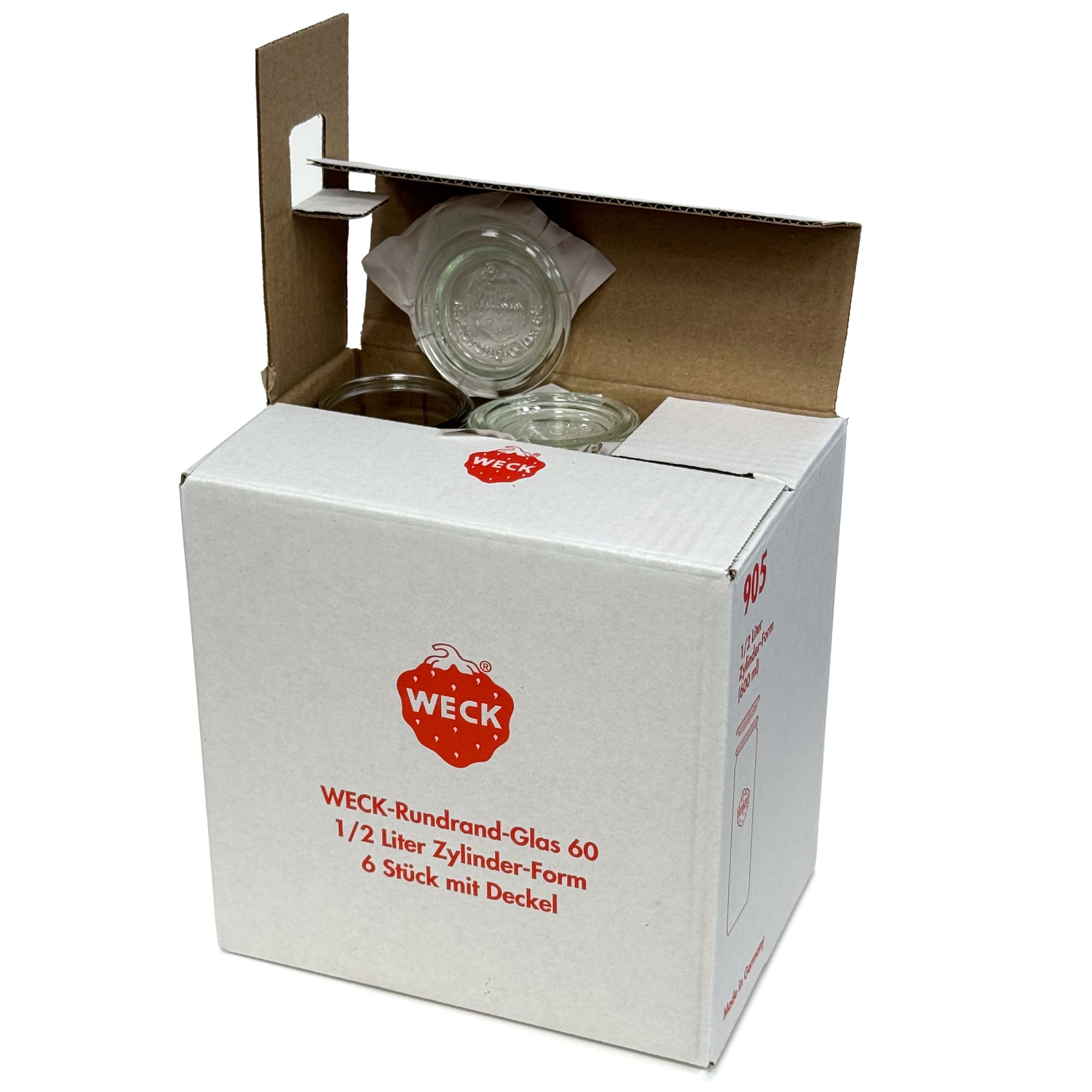 6x 600 ml WECK-Zylinderglas mit Glasdeckel RR 60