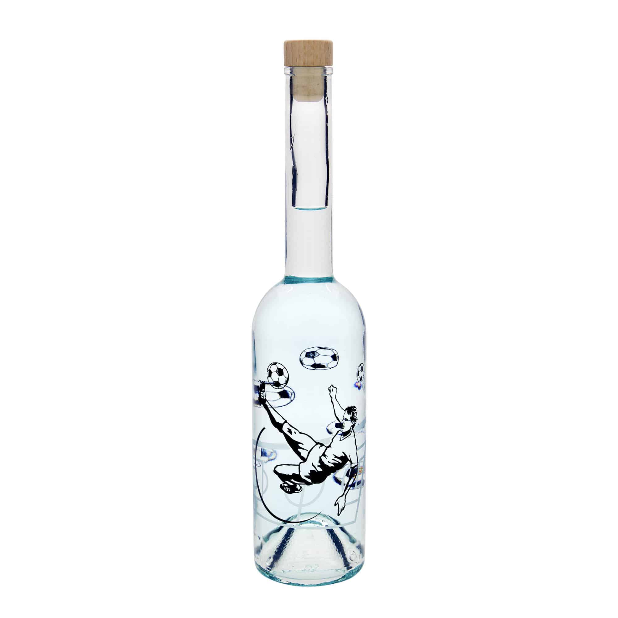 500 ml Glasflasche 'Opera', Motiv: Fußballspieler, Mündung: Kork