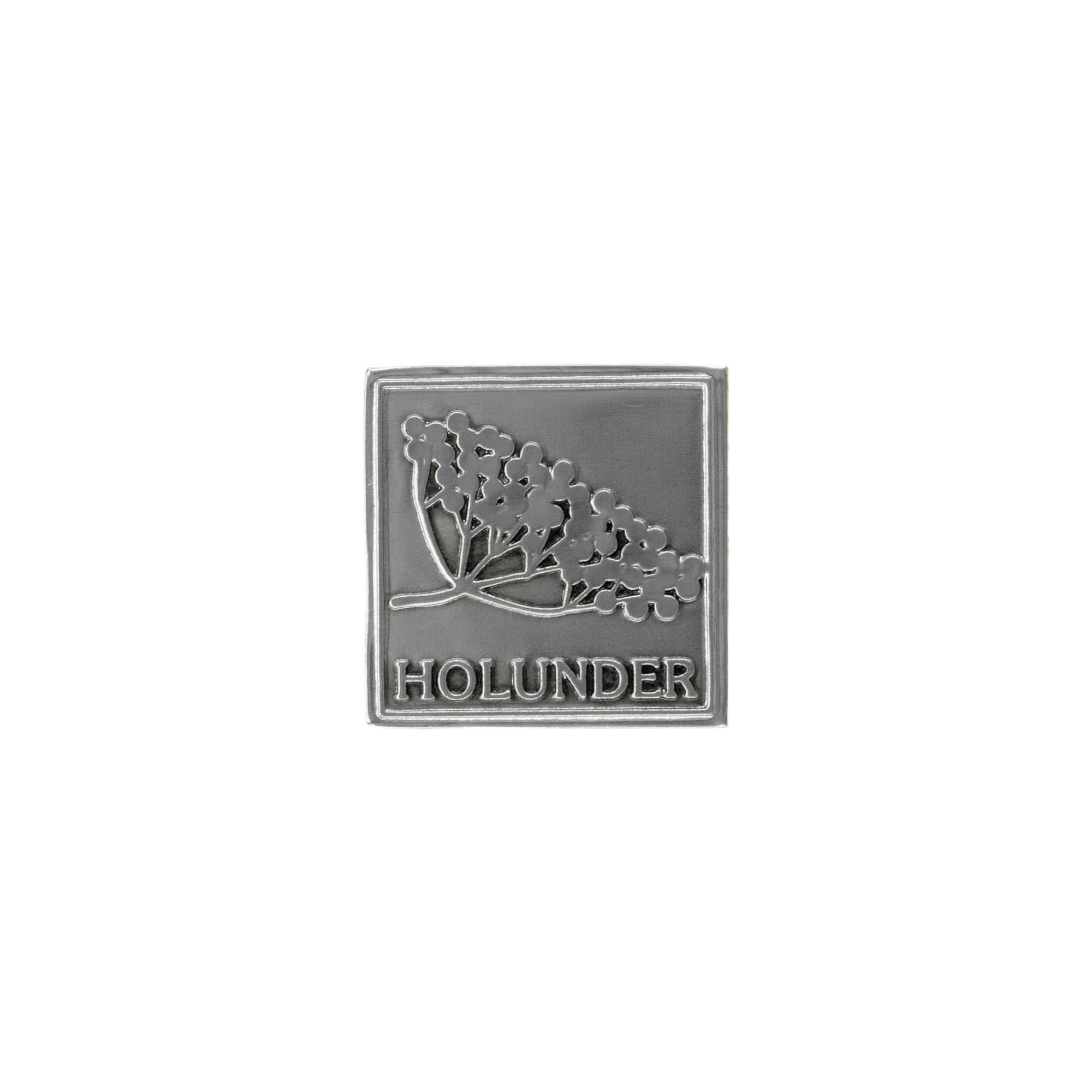 Zinnetikett «Holunder», quadratisch, Metall, silber