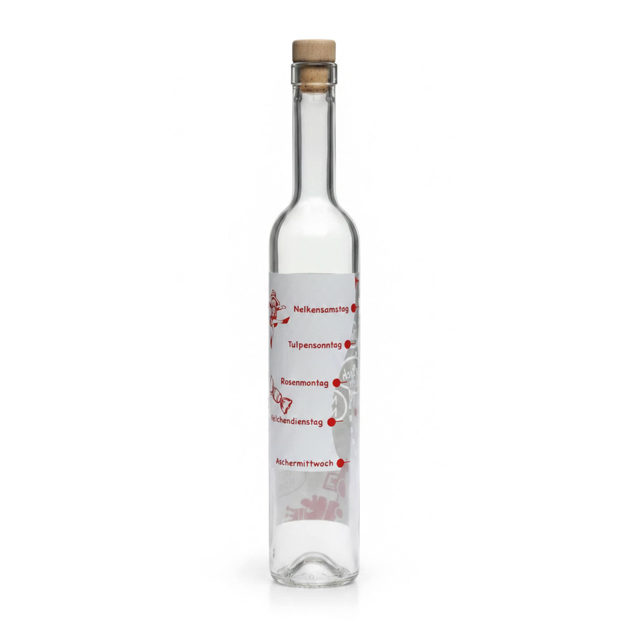 500 ml Glasflasche Maximo bedruckt «Karneval», Mündung: Kork