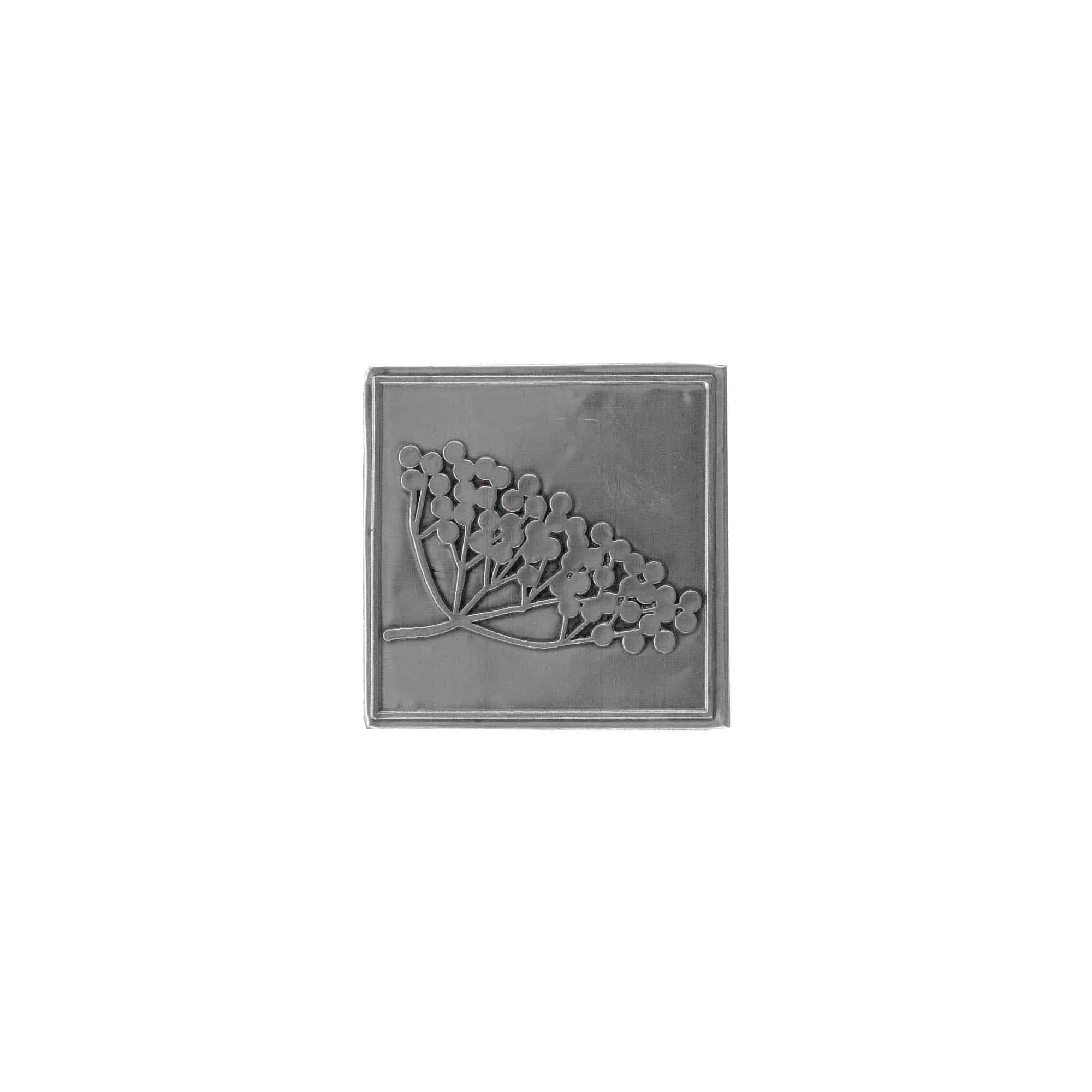 Zinnetikett 'Holunder', quadratisch, Metall, silber