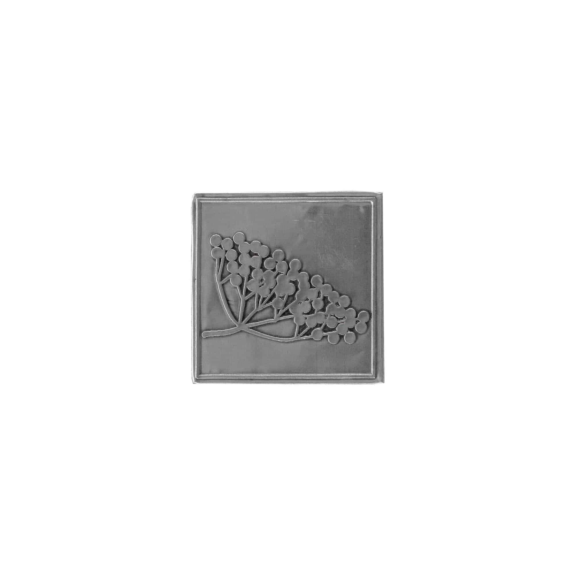 Zinnetikett 'Holunder', quadratisch, Metall, silber