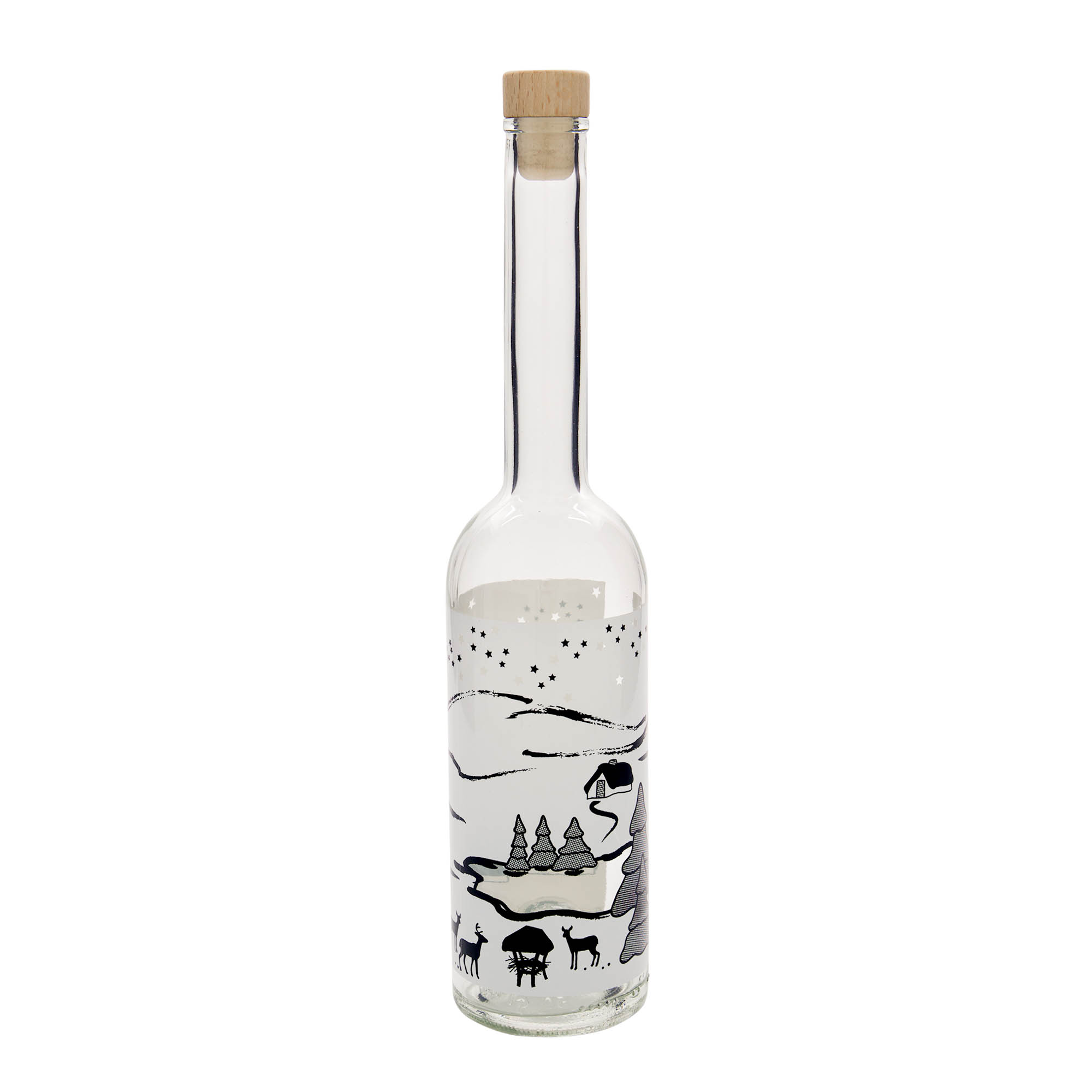 500 ml Glasflasche «Opera», Motiv: Wintertraum-Bianco, Mündung: Kork