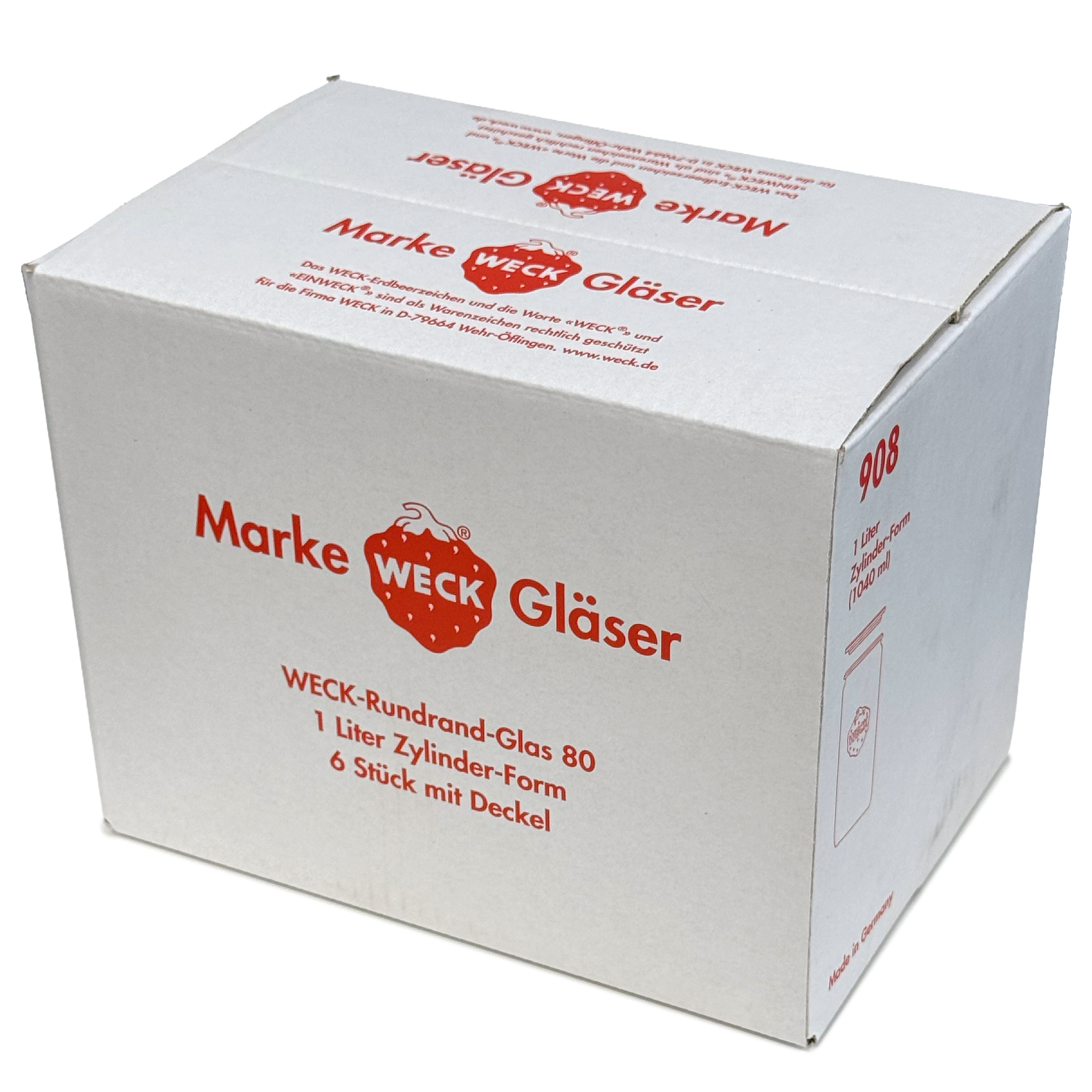 6x 1040 ml WECK-Zylinderglas mit Glasdeckel RR 80