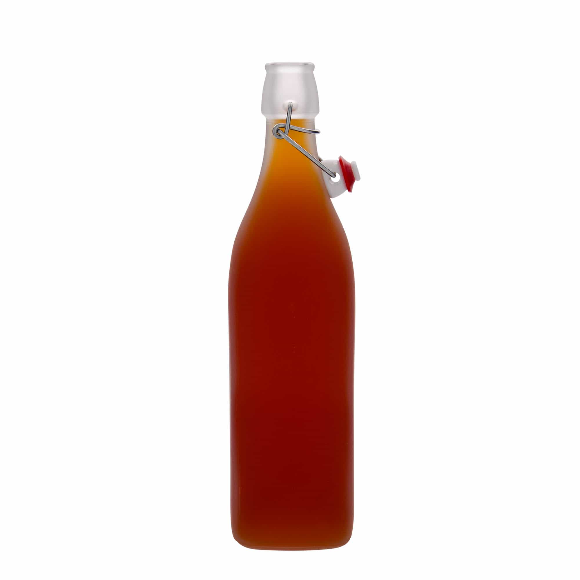 1.000 ml Glasflasche «Swing», quadratisch, geeist, Mündung: Bügelverschluss