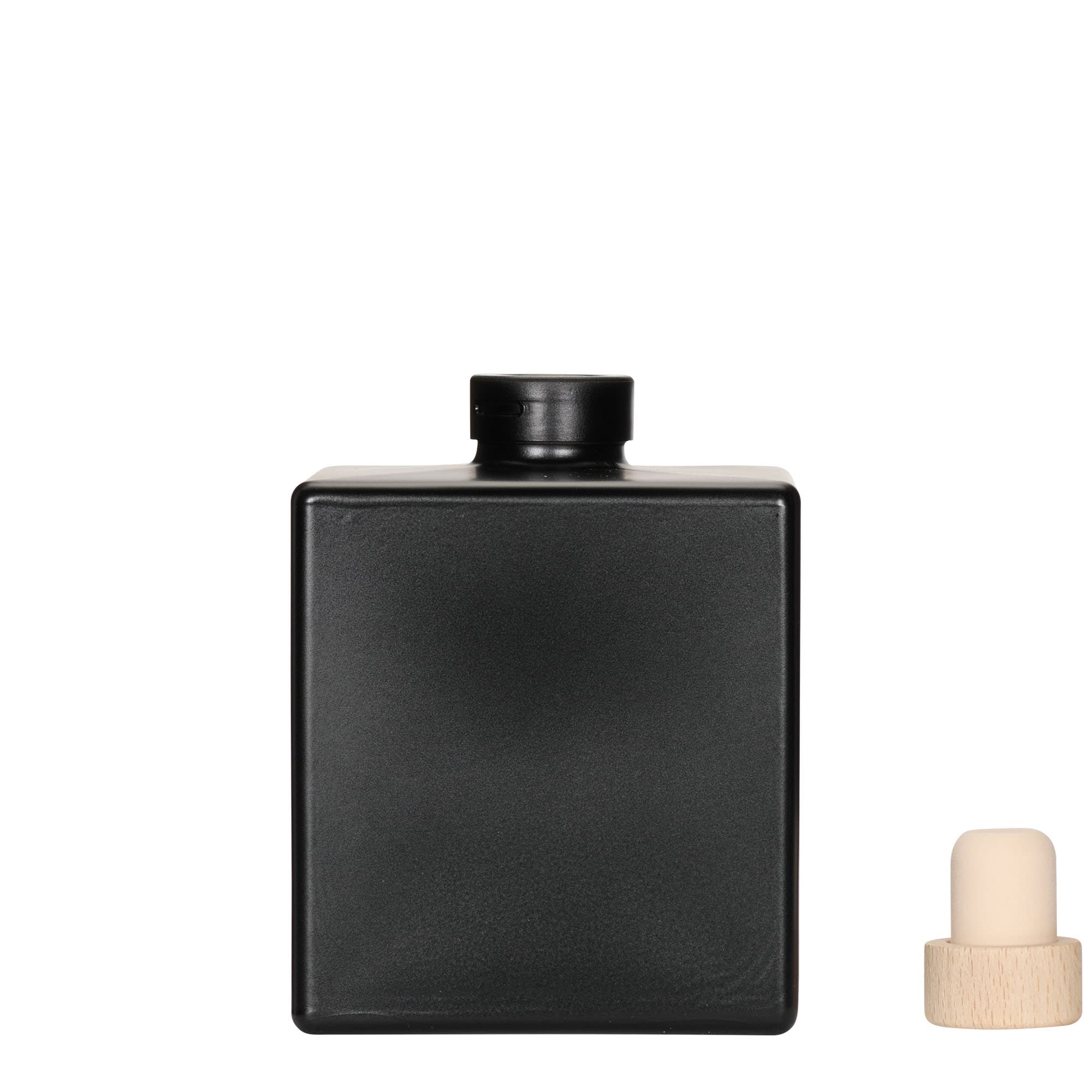 500 ml Glasflasche «Cube», quadratisch, schwarz, Mündung: Kork