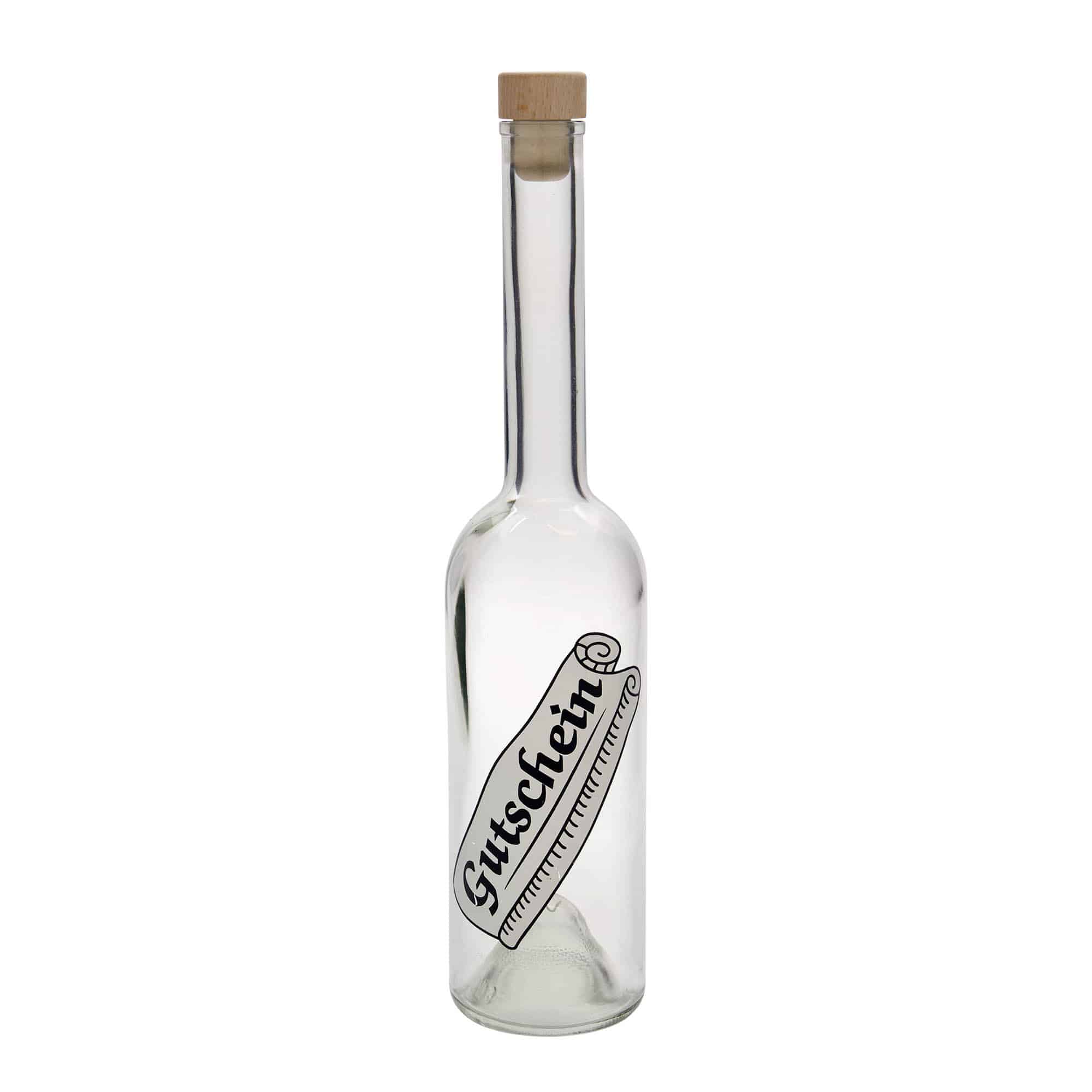500 ml Glasflasche «Opera», Motiv: Gutschein, Mündung: Kork