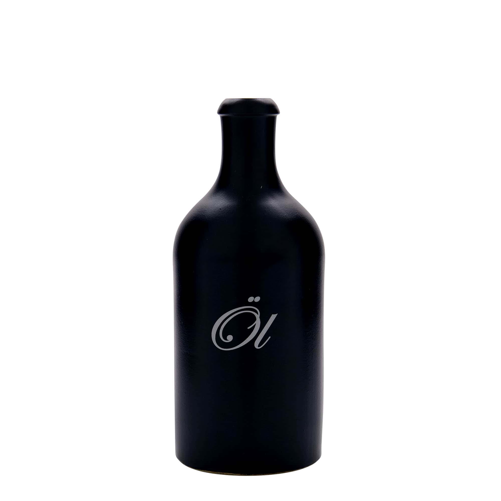 500 ml Tonkrug, Motiv: Öl, Steinzeug, schwarz, Mündung: Kork 500 ml Tonkrug, Motiv: Öl, Steinzeug, schwarz, Mündung: Kork