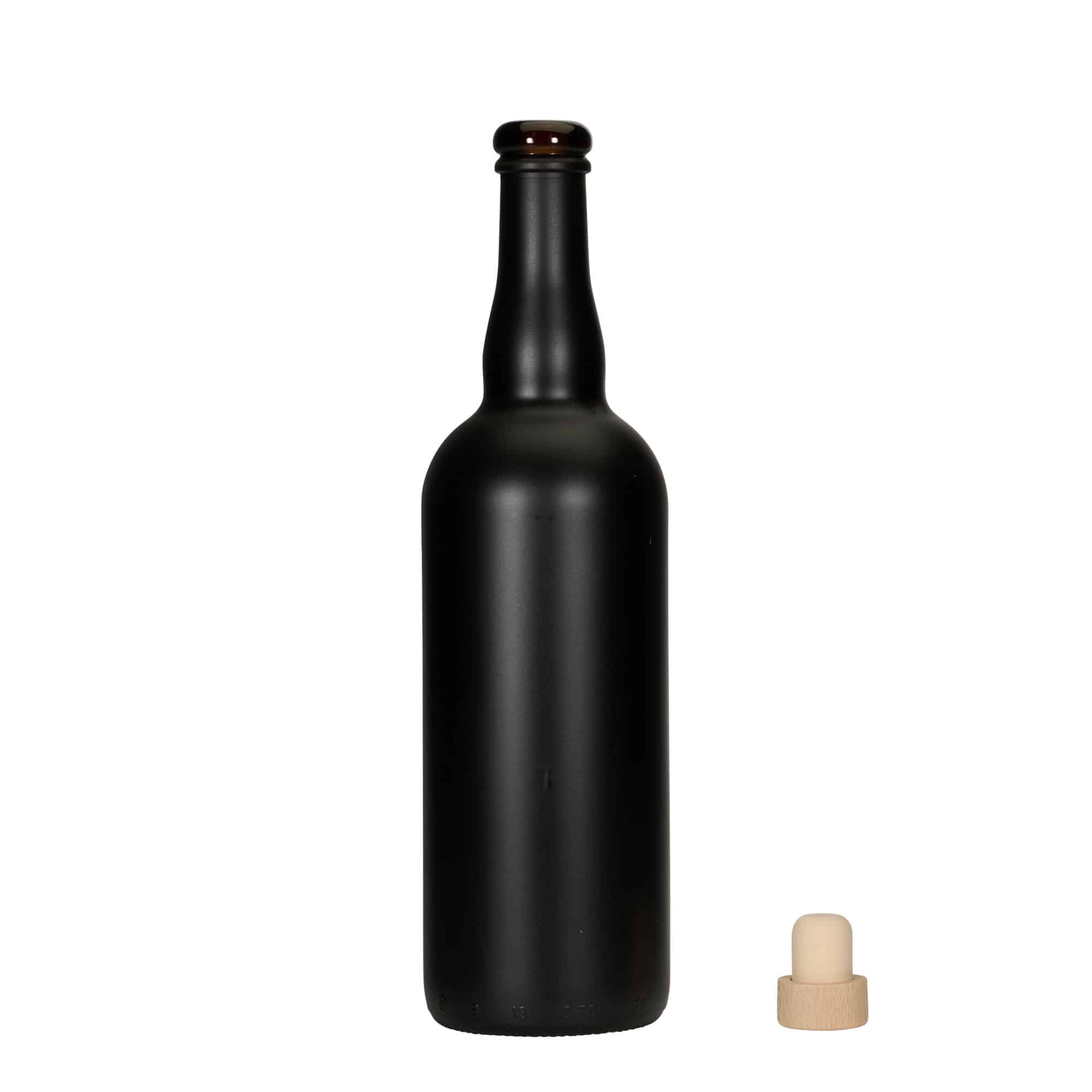 750 ml Bierflasche Belgien, Glas, schwarz, Mündung: Kork