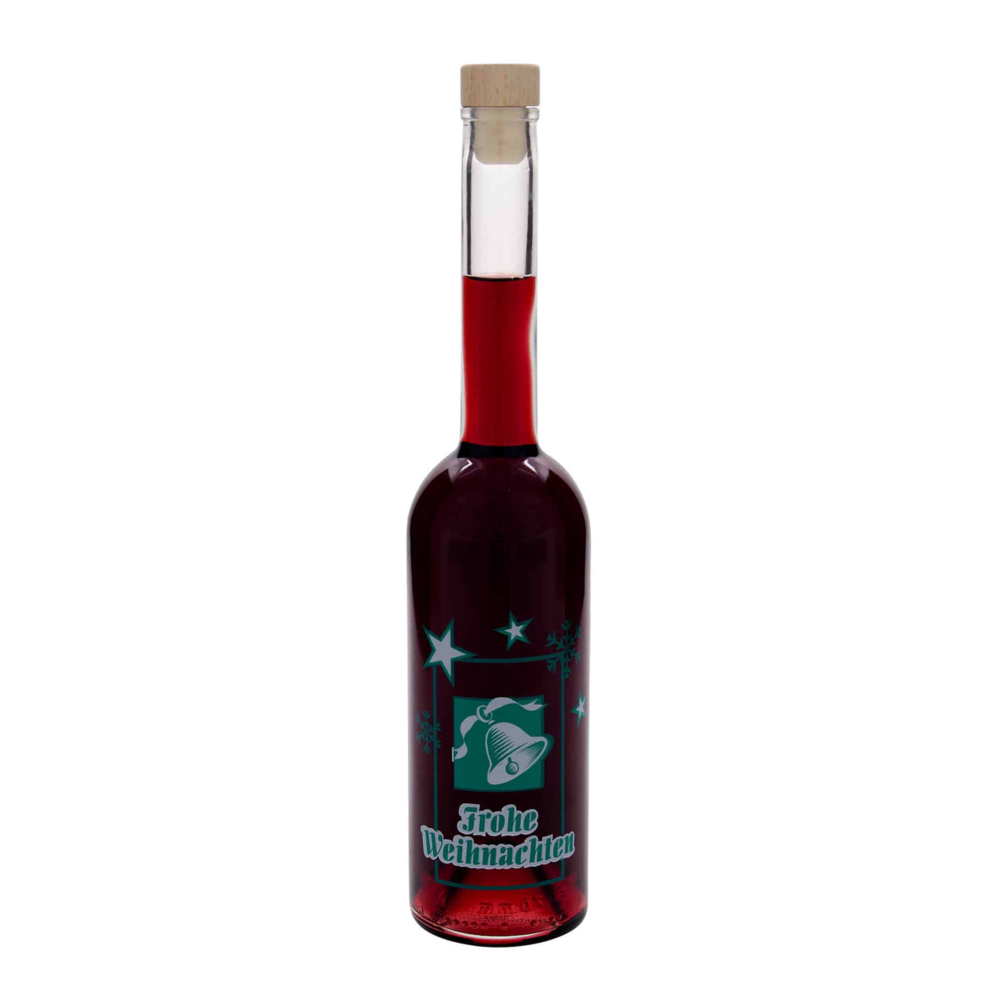 500 ml Glasflasche 'Opera', Motiv: Frohe Weihnachten, Mündung: Kork