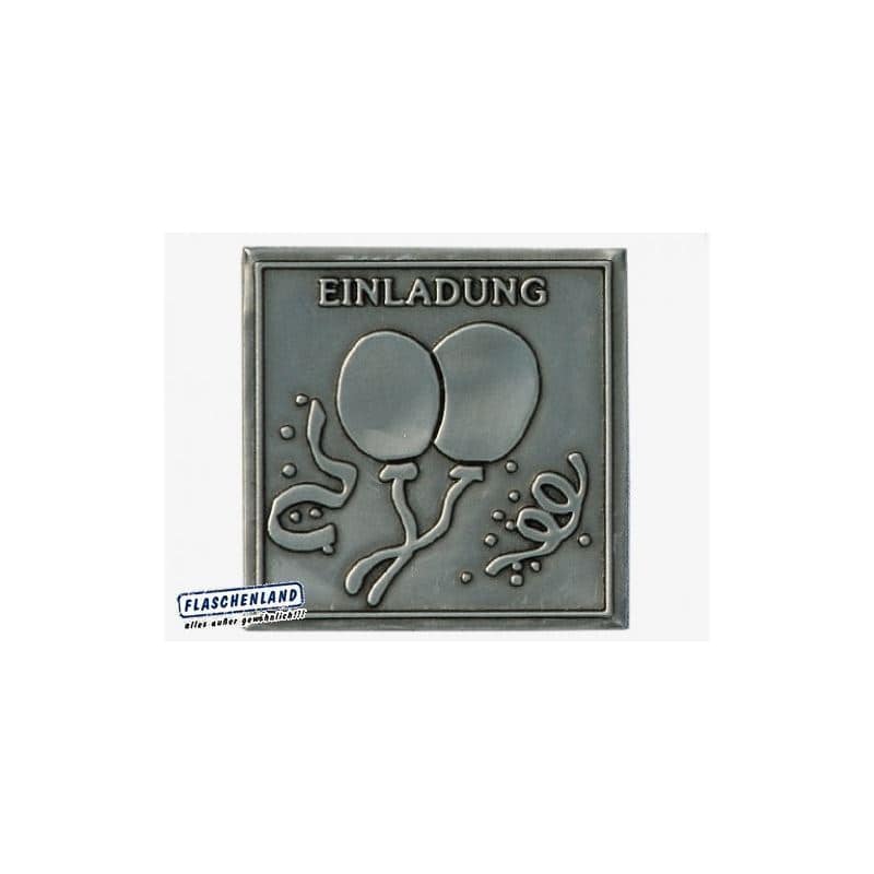 Zinnetikett 'Einladung', quadratisch, Metall, silber Zinnetikett 'Einladung', quadratisch, Metall, silber