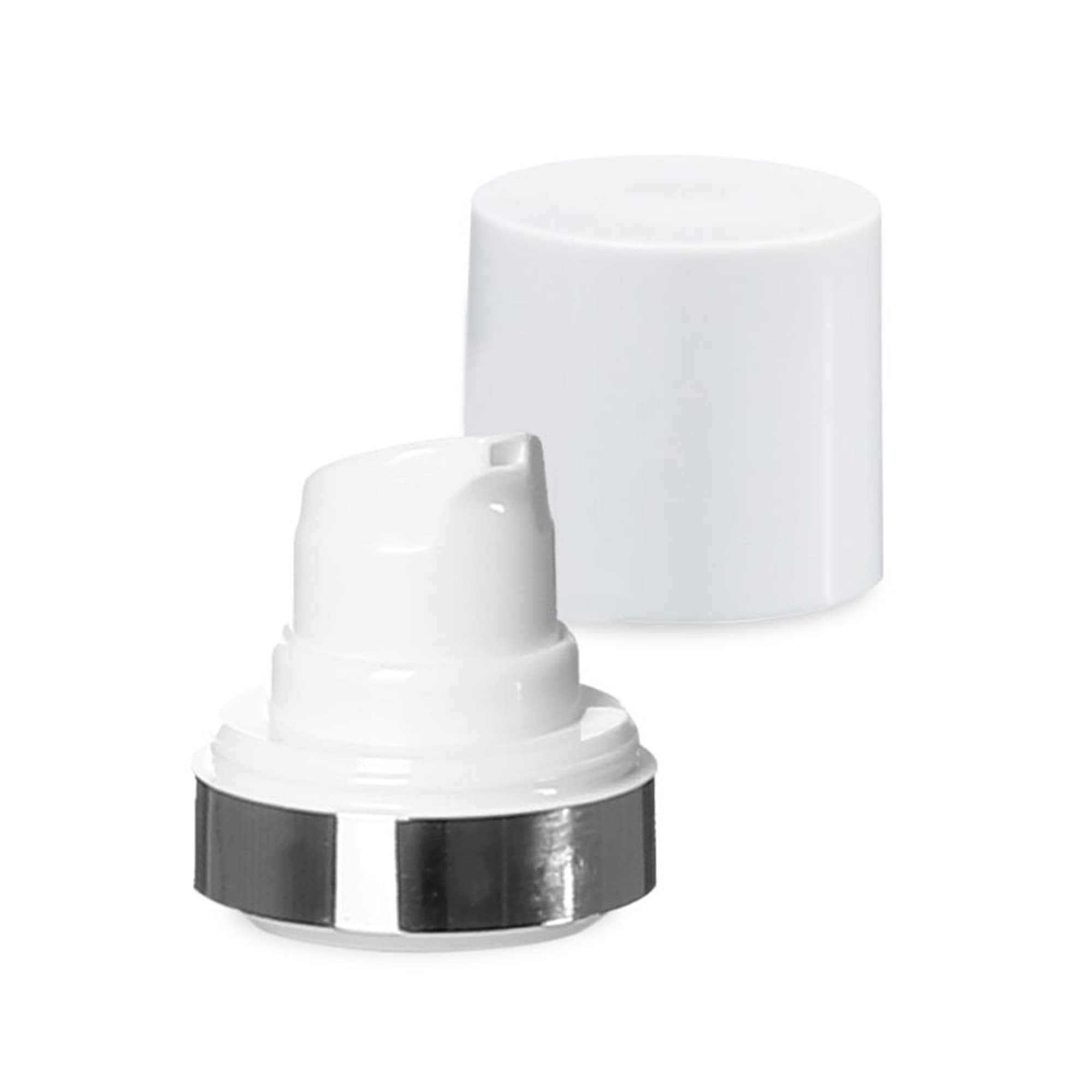 Airless Kopf Micro Silberrand + weiss, glänzende Steckkappe