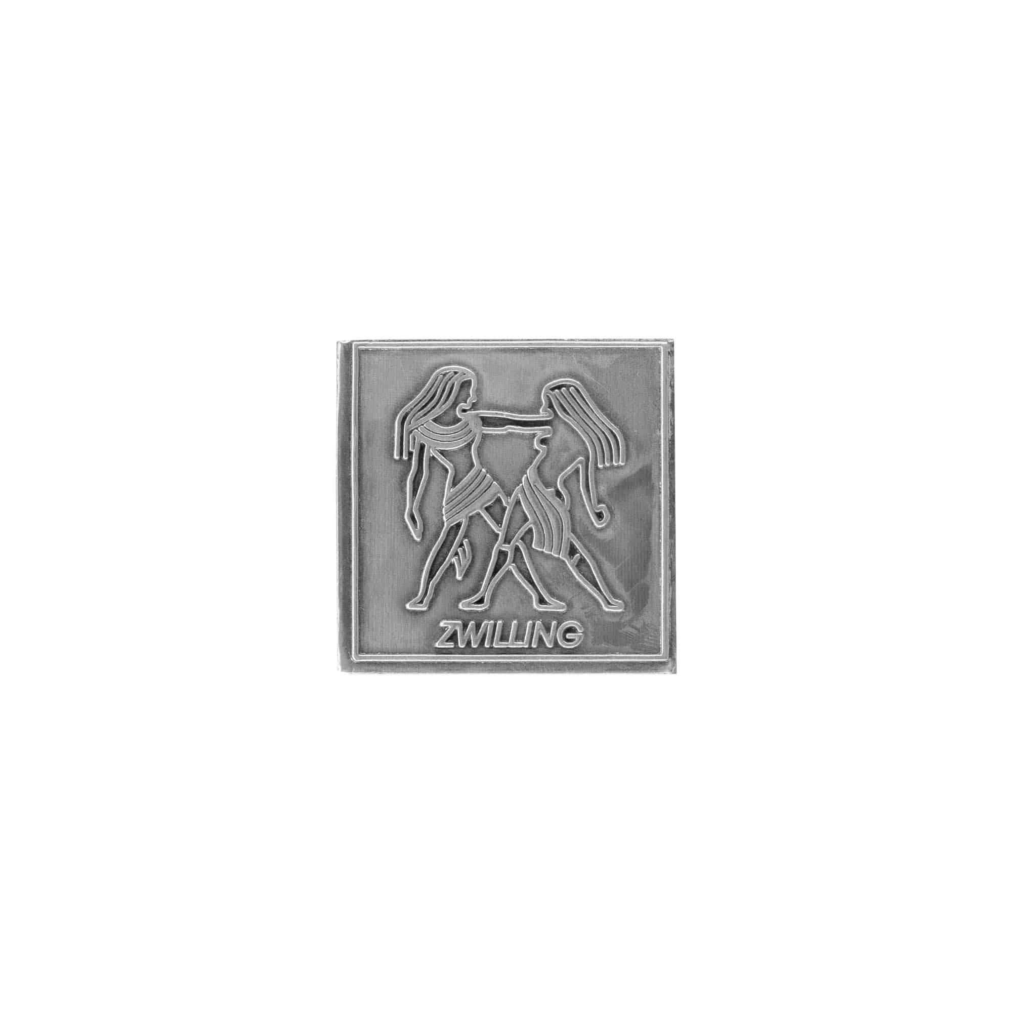 Zinnetikett «Zwilling», quadratisch, Metall, silber