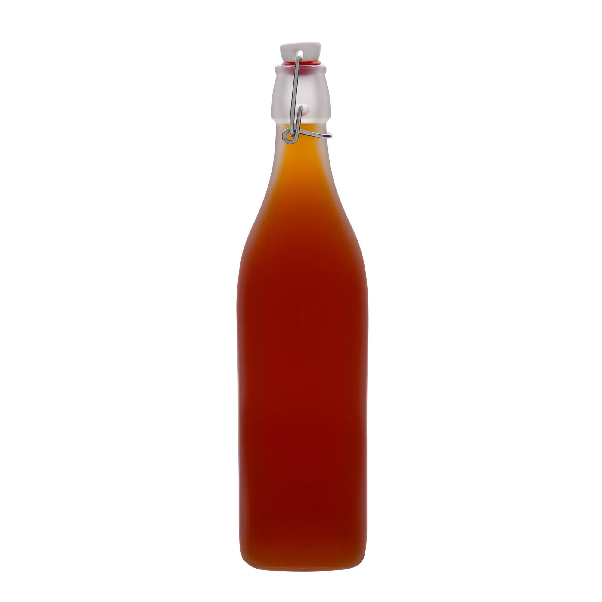 1.000 ml Glasflasche 'Swing, quadratisch, geeist, Mündung: Bügelverschluss 1.000 ml Glasflasche 'Swing, quadratisch, geeist, Mündung: Bügelverschluss