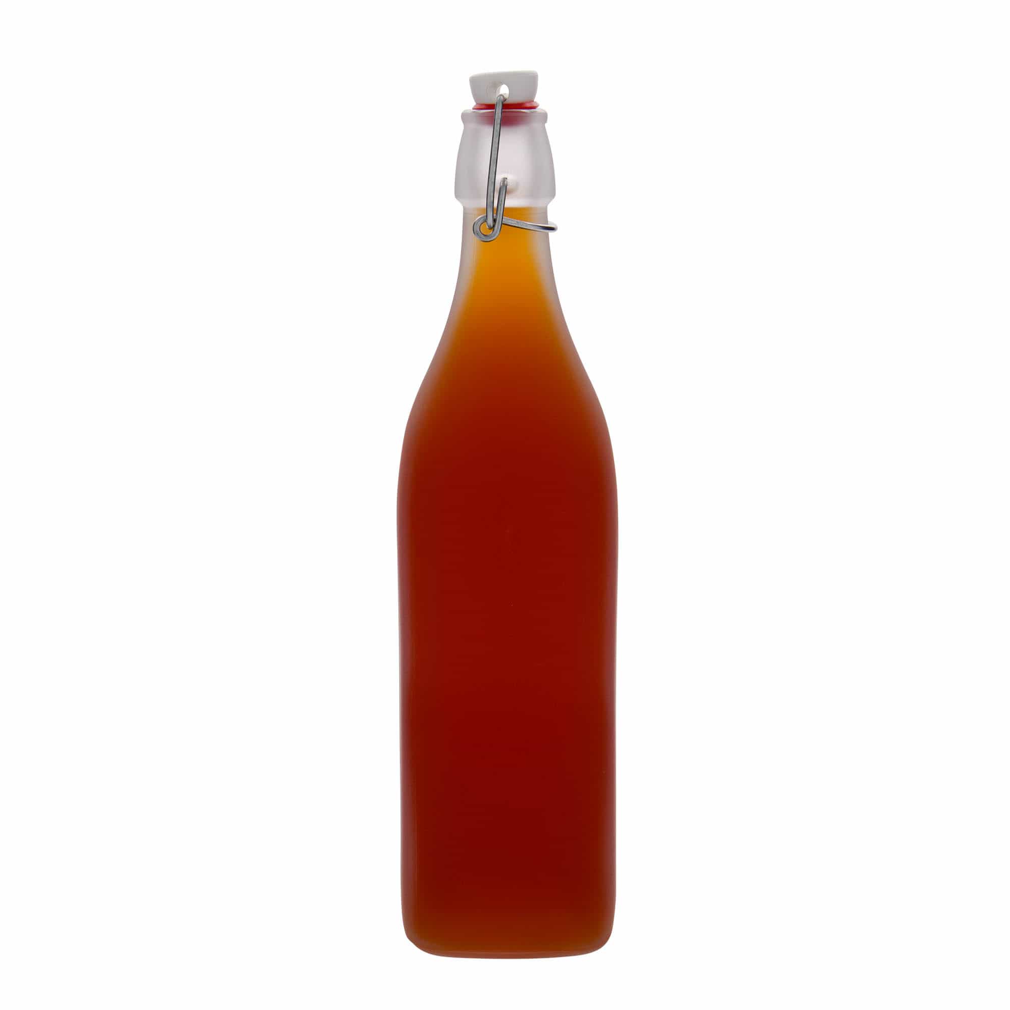 1.000 ml Glasflasche «Swing», quadratisch, geeist, Mündung: Bügelverschluss