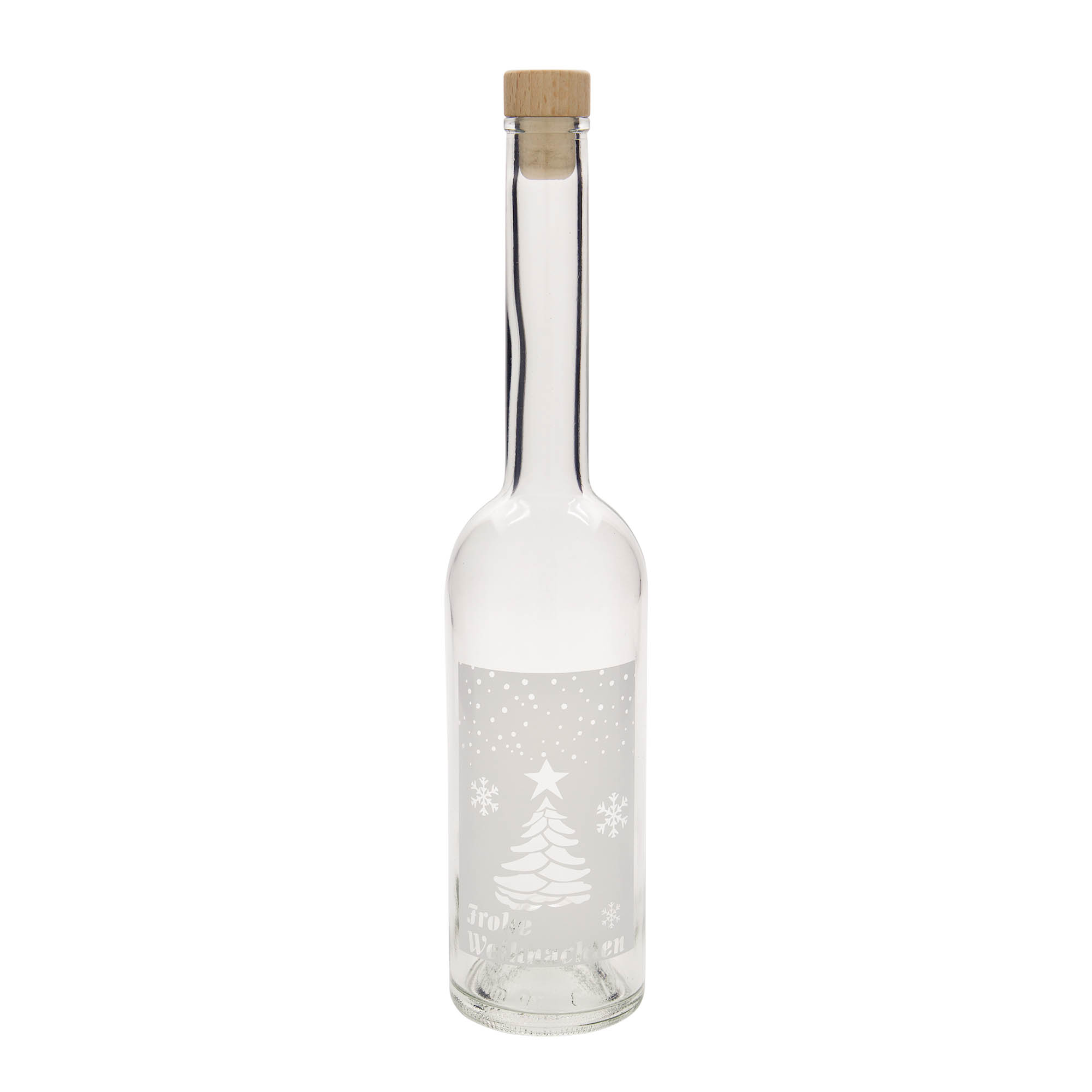 500 ml Glasflasche 'Opera', Motiv: Weiße Weihnachten, Mündung: Kork 500 ml Glasflasche 'Opera', Motiv: Weiße Weihnachten, Mündung: Kork