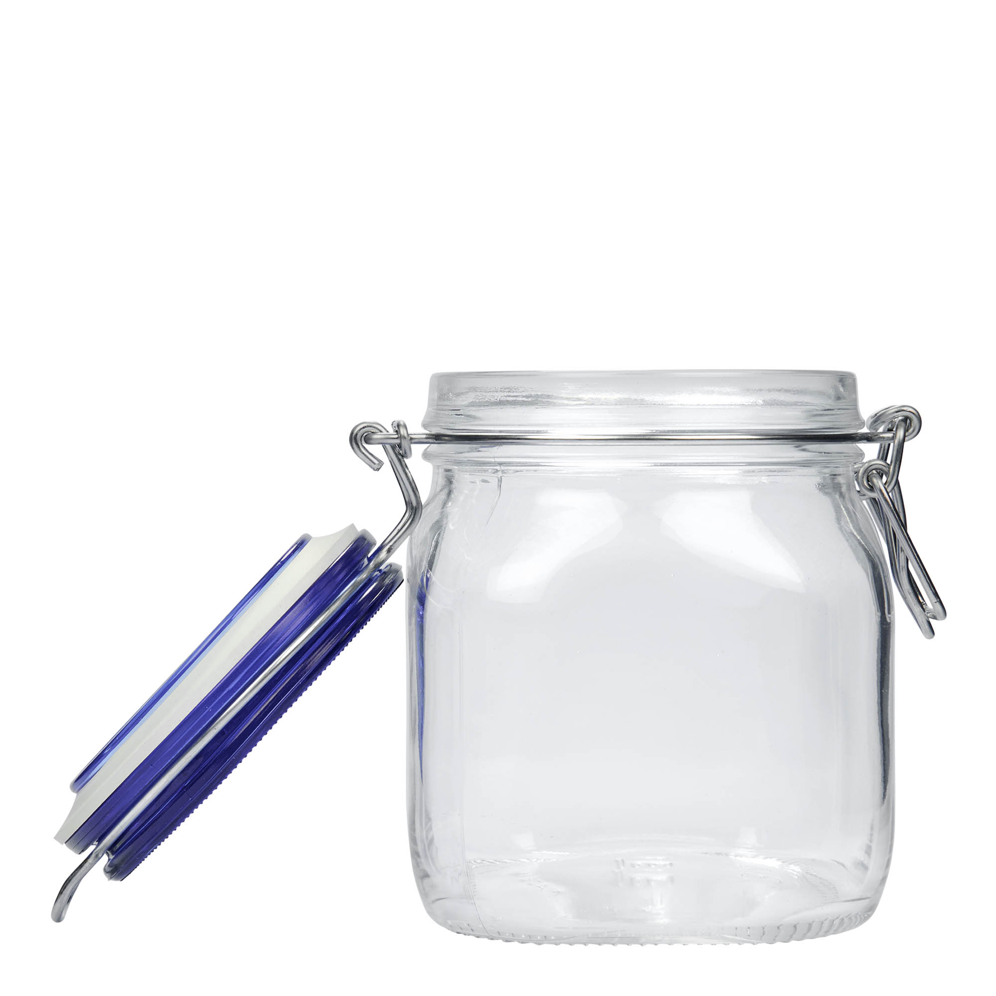 750 ml Drahtbügelglas «Fido» Blue Top, quadratisch, Mündung: Drahtbügelverschluss