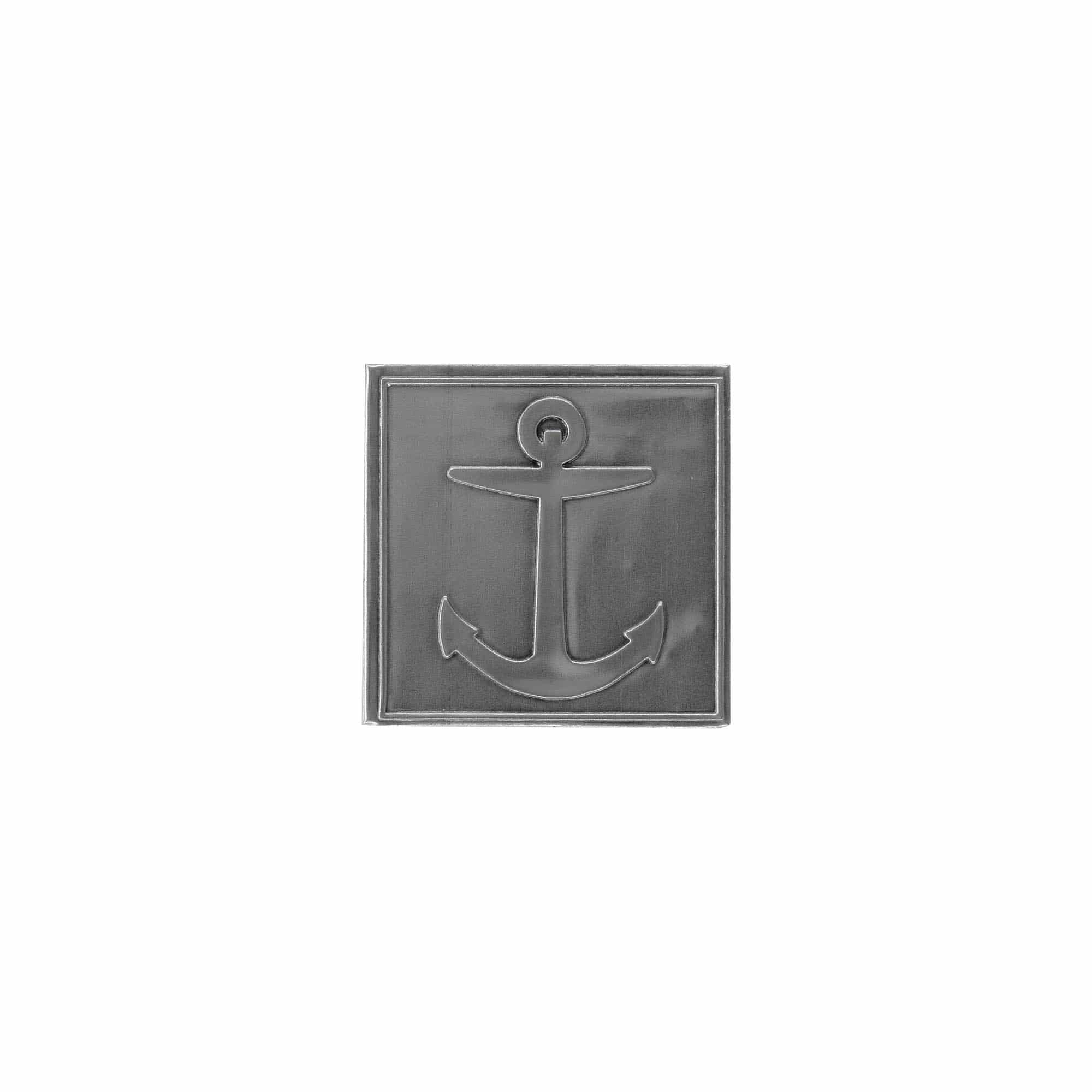 Zinnetikett «Anker», quadratisch, Metall, silber