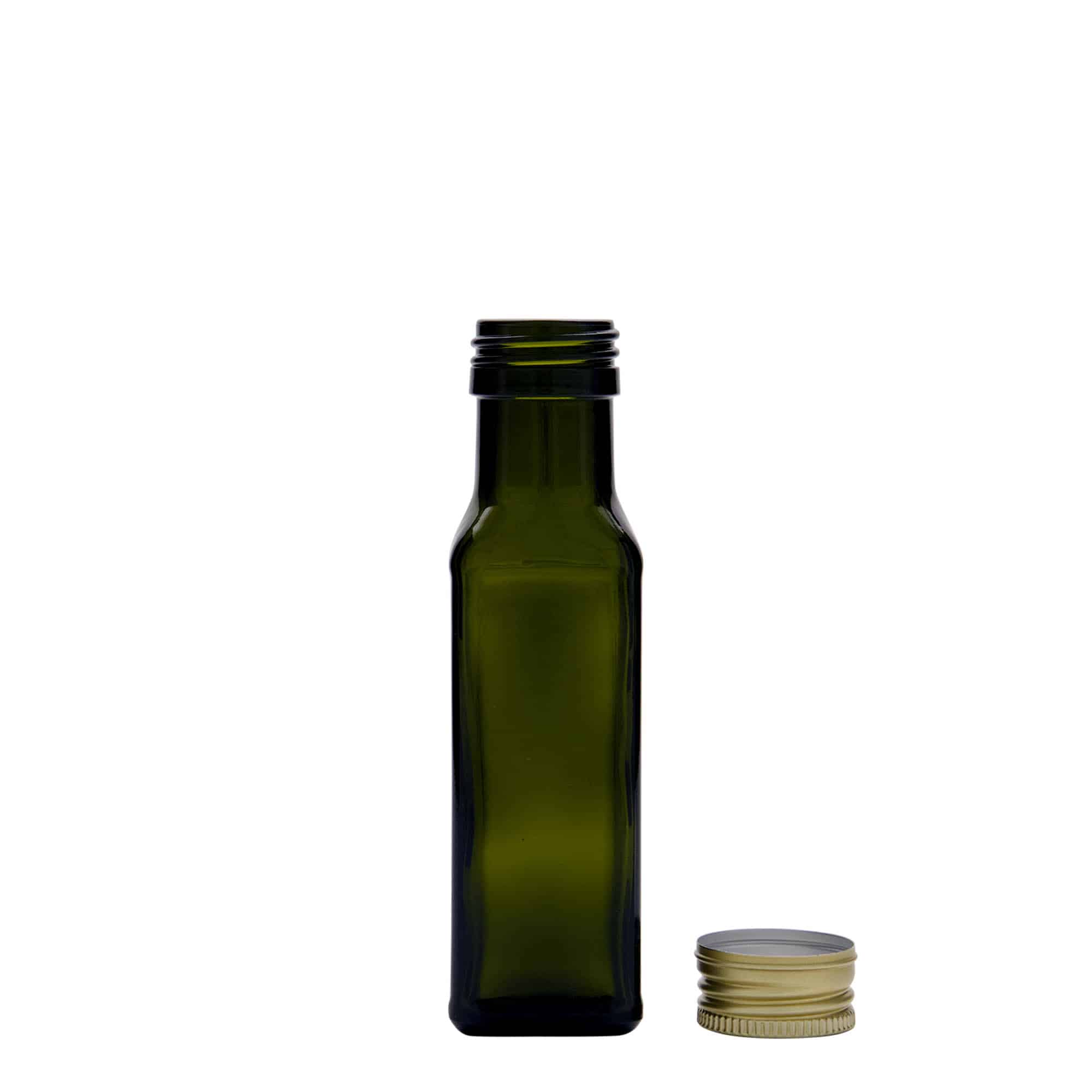 100 ml Glasflasche «Marasca», quadratisch, antikgrün, Mündung: PP 31,5