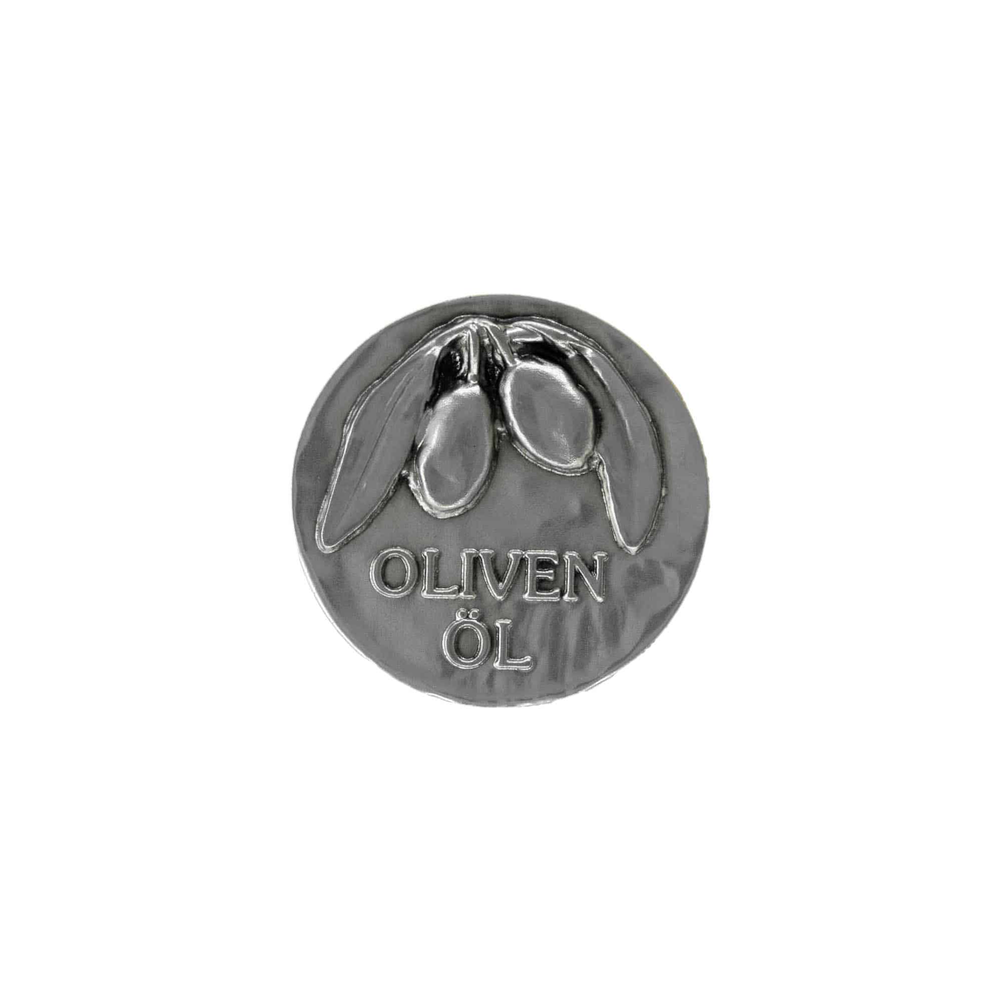 Zinnetikett «Olivenöl», Metall, silber