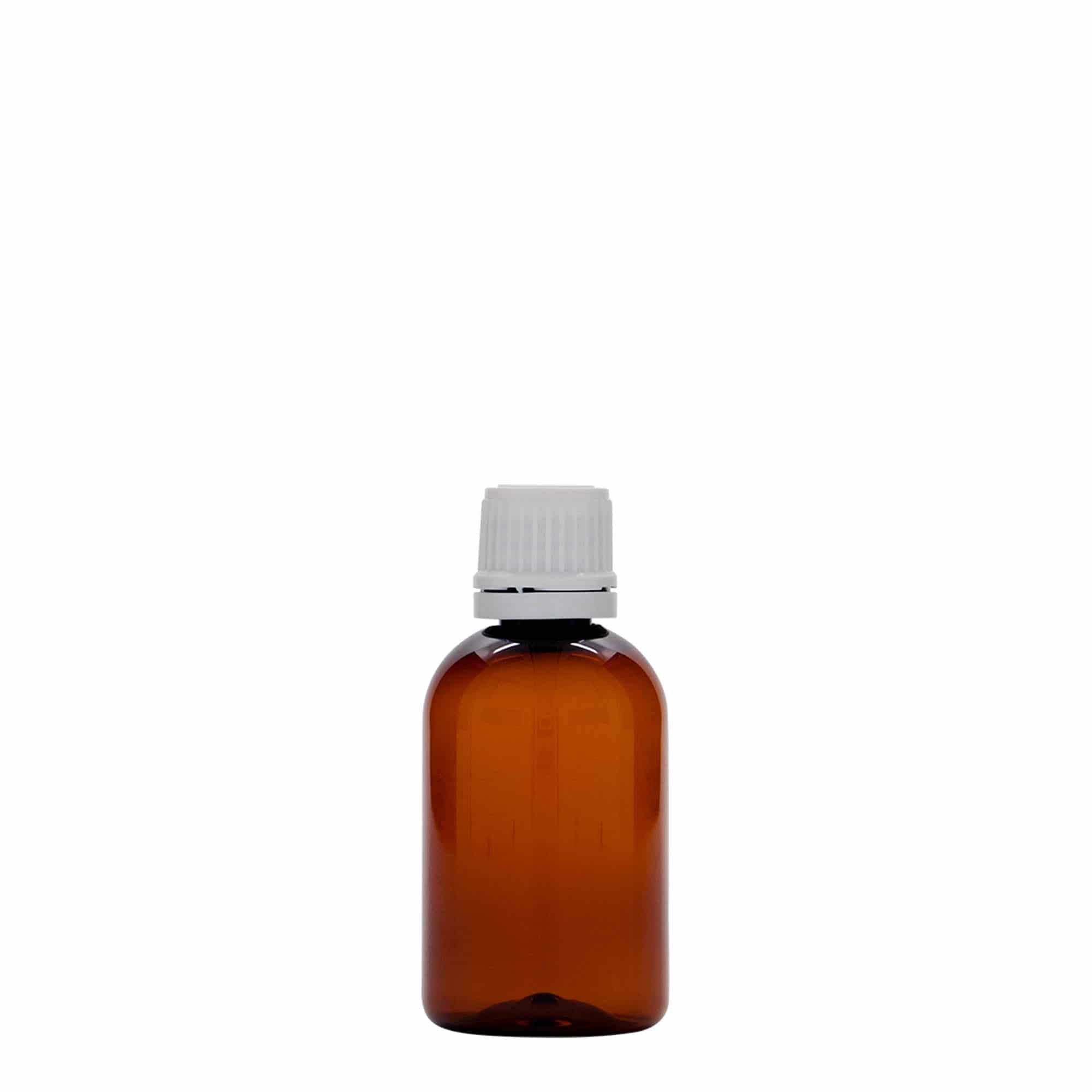 50 ml PET-Medizinflasche «Easy Living», braun, Kunststoff, Mündung: DIN 18
