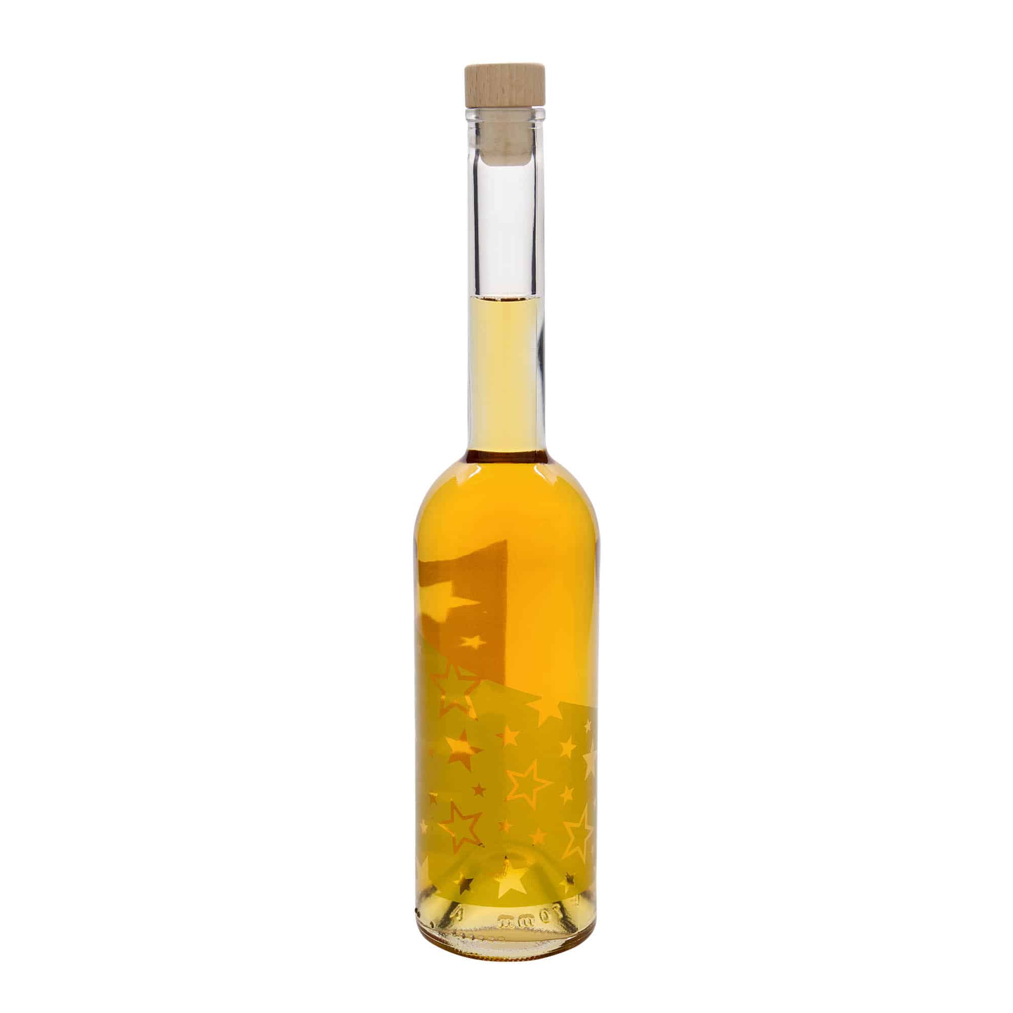 500 ml Glasflasche «Opera», Motiv: Goldsterne, Mündung: Kork